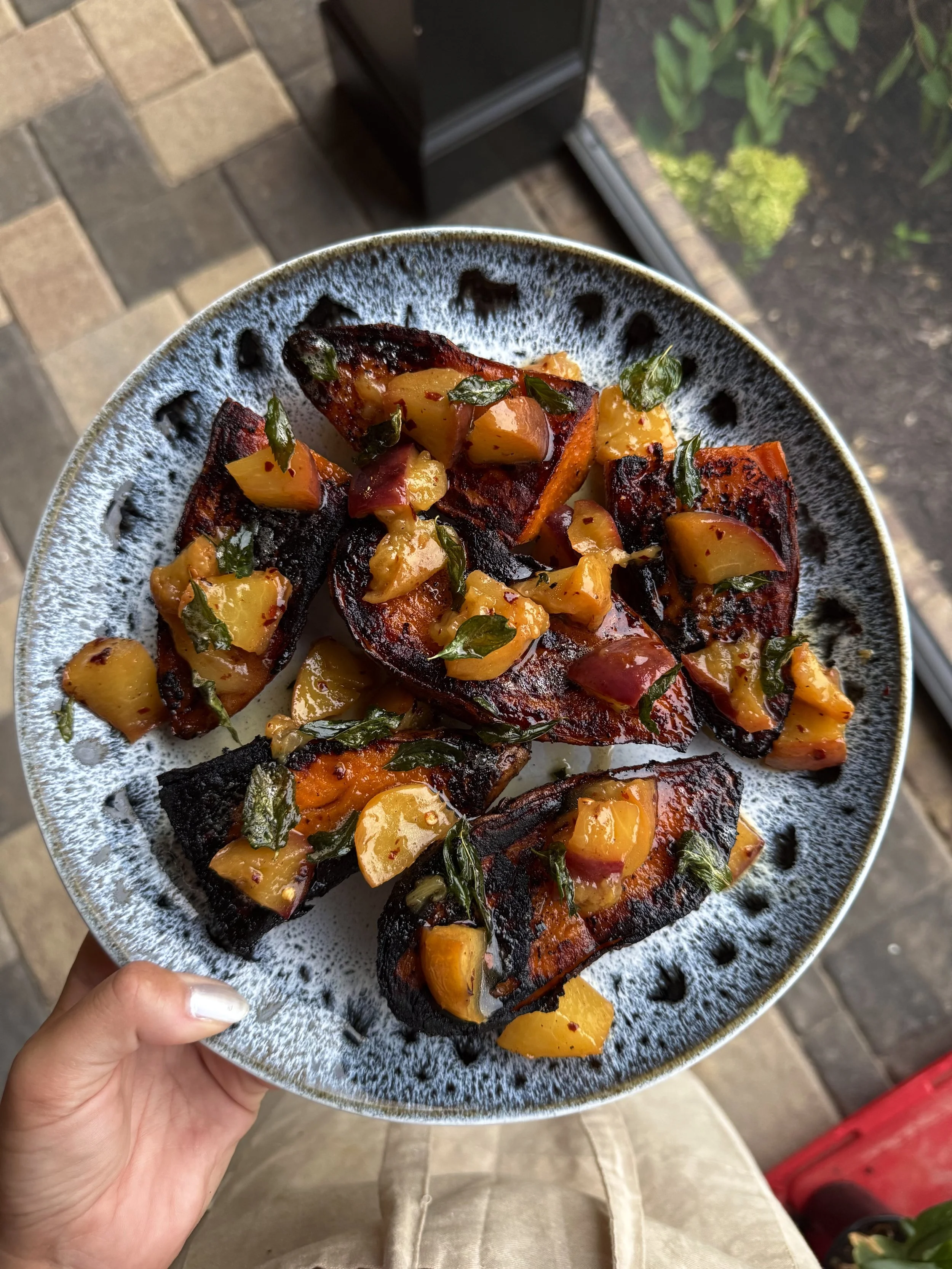 Summer Sweet Potatoes w/ Peach Glaze