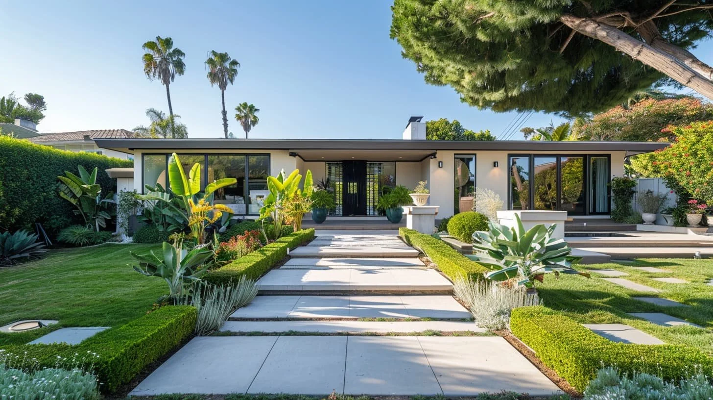 Modern residence with a landscaped front approach