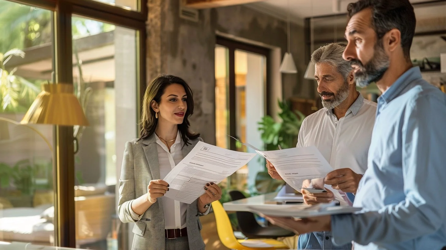 Home buyers reviewing low appraisal options with real estate professional - complete guide to handling appraisal gaps - West Coast Evaluation