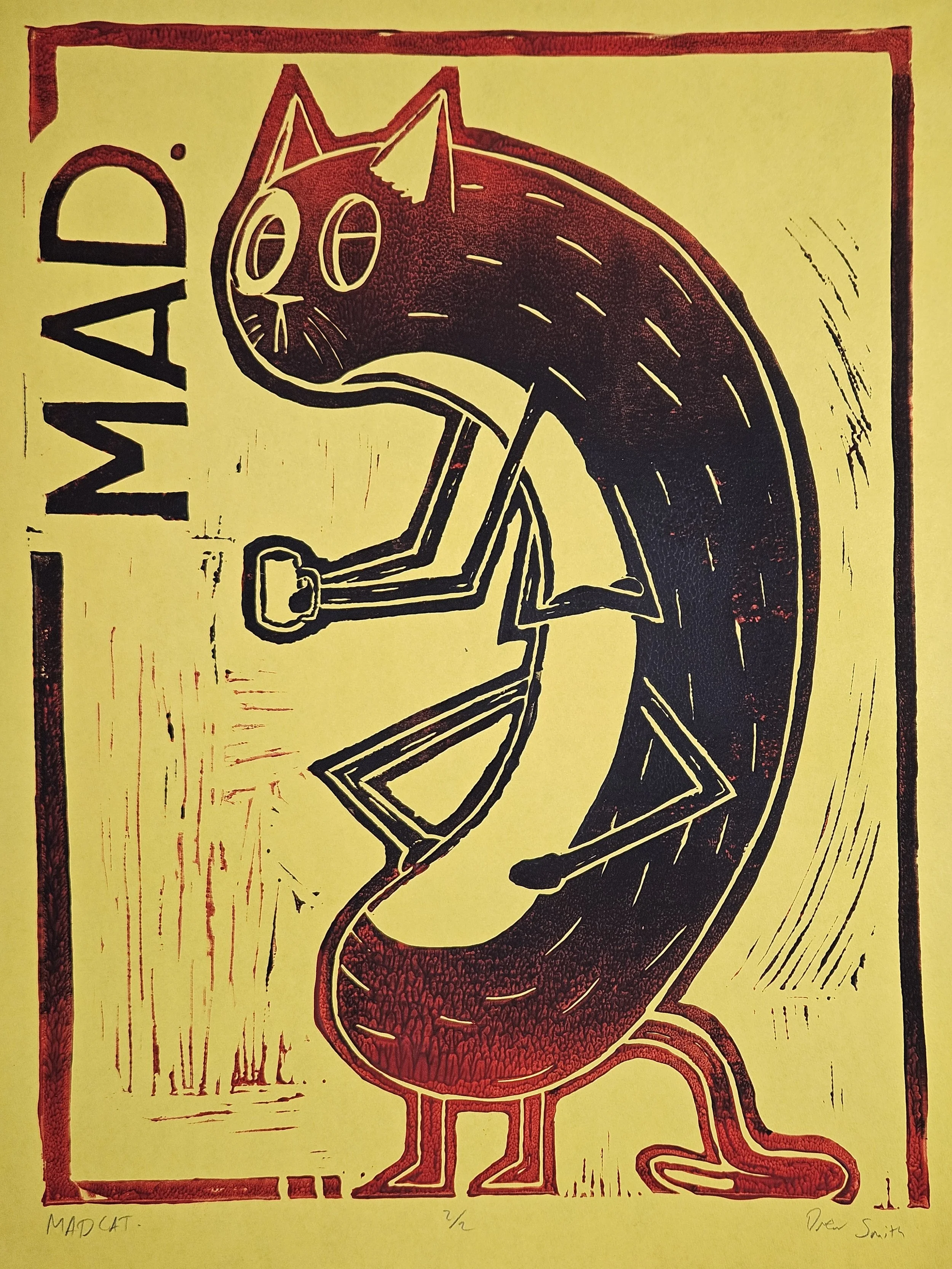 art 2 - linocut print, MAD. 3