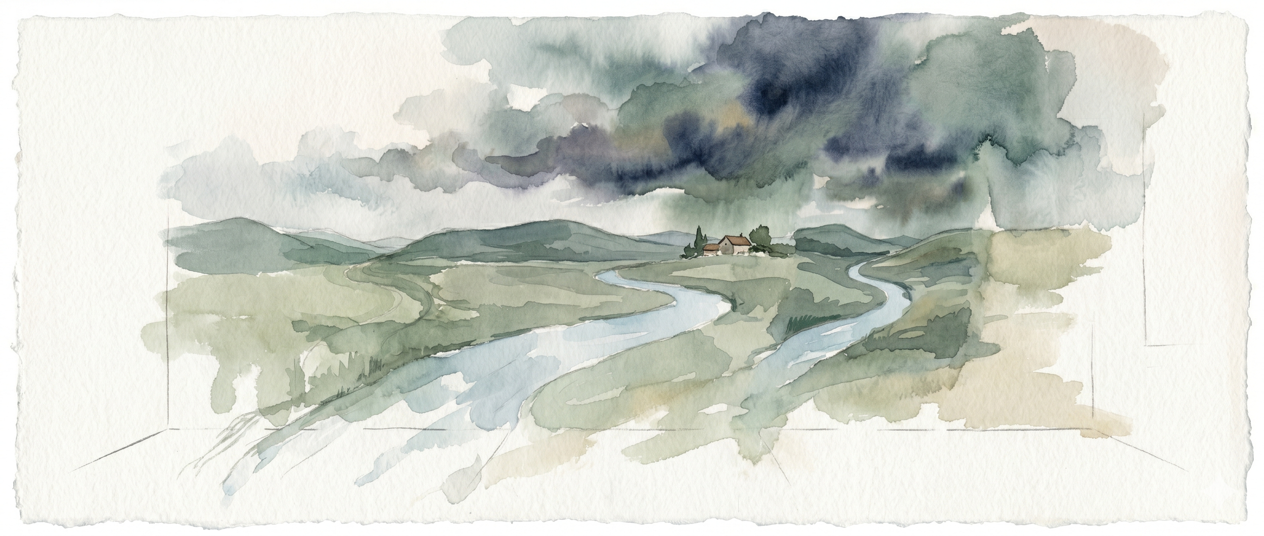 A half-finished watercolour landscape painting, representing the gap between what is described and what is understood