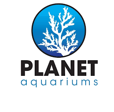 Logo of Planet Aquariums featuring a white coral branch inside a blue circle with the text 'PLANET aquariums' below