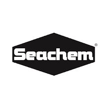Seachem logo in black and white with bold text inside a hexagon shape