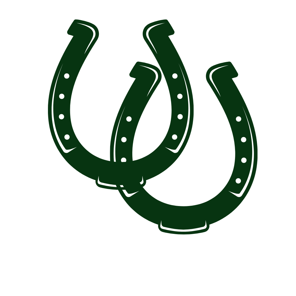 Two green horseshoes overlapping on a black background.