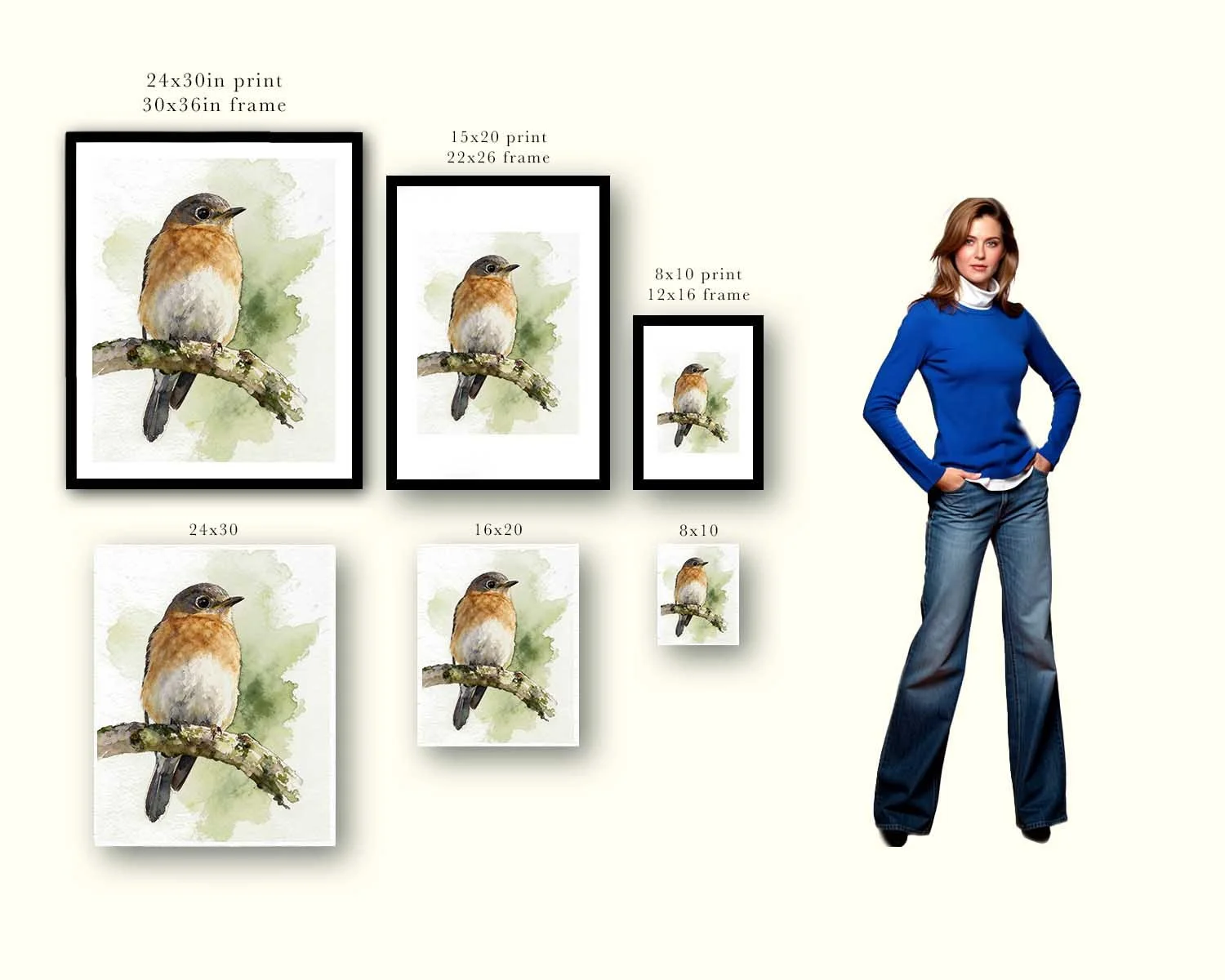 Frame size comparison showing image in variety of frame sizes.