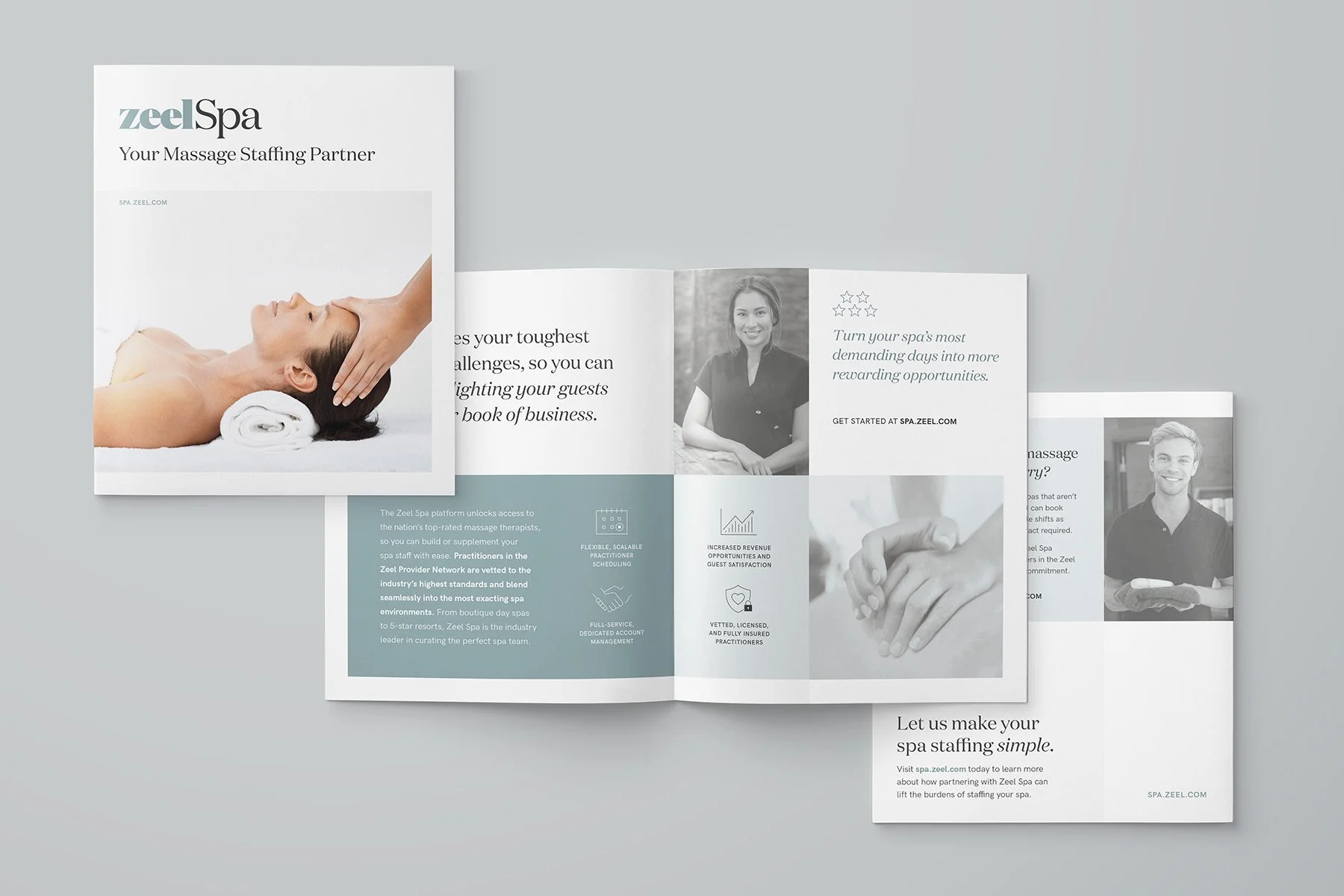 Brochure for Zeel Spa, Zeel's B2B  massage therapist staffing platform