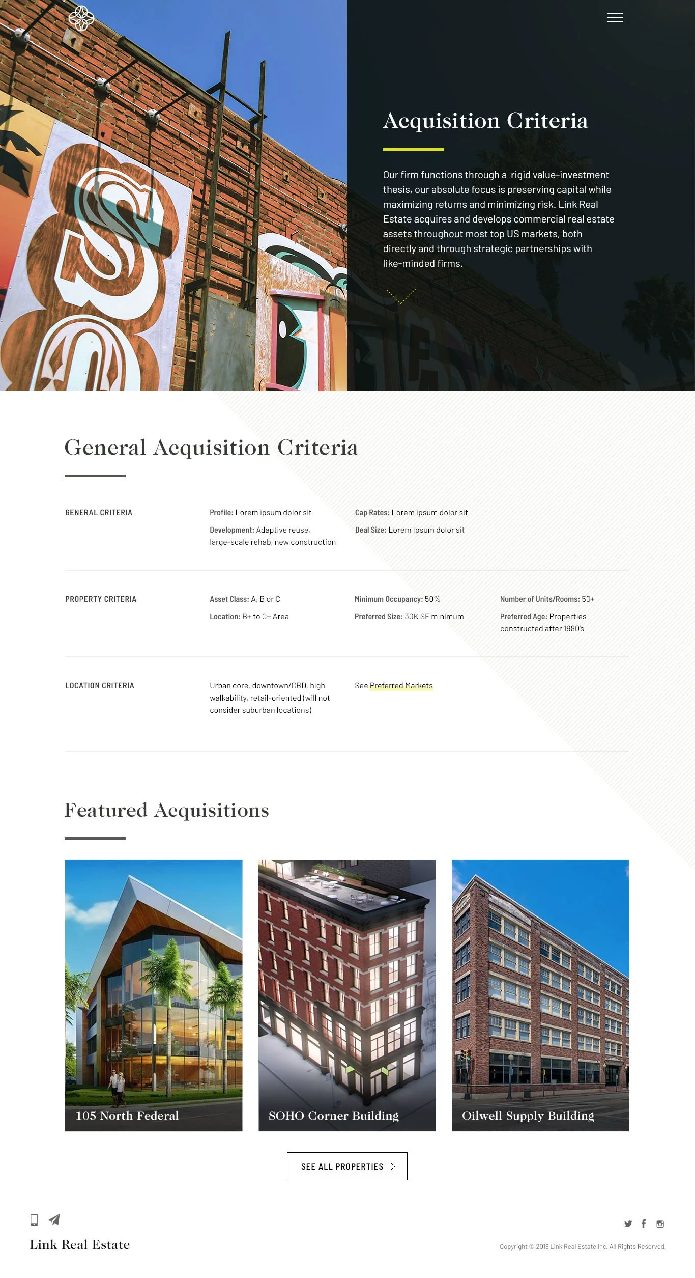 Real estate acquisition criteria