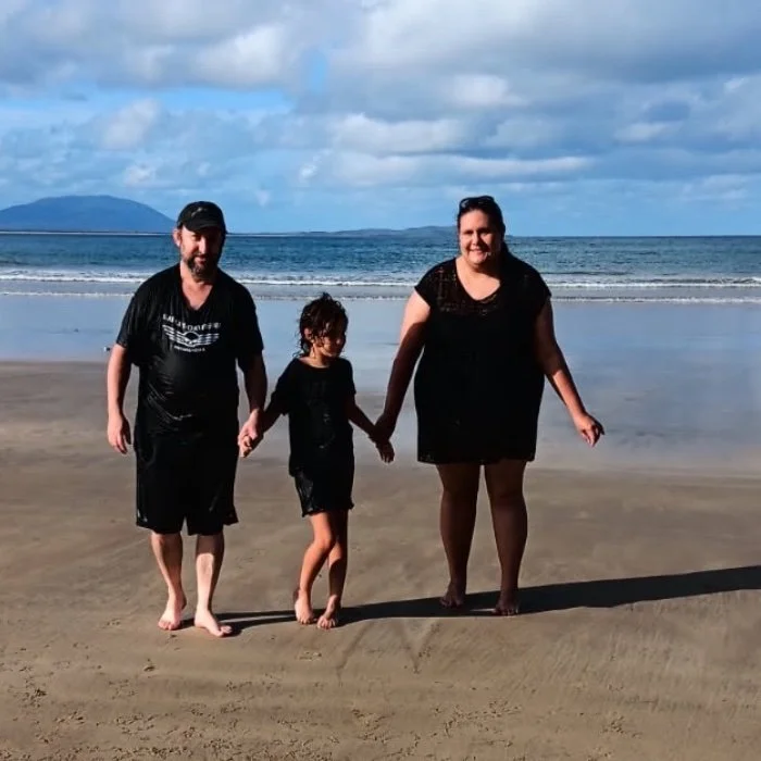 Hayley's first time swimming in the beach
