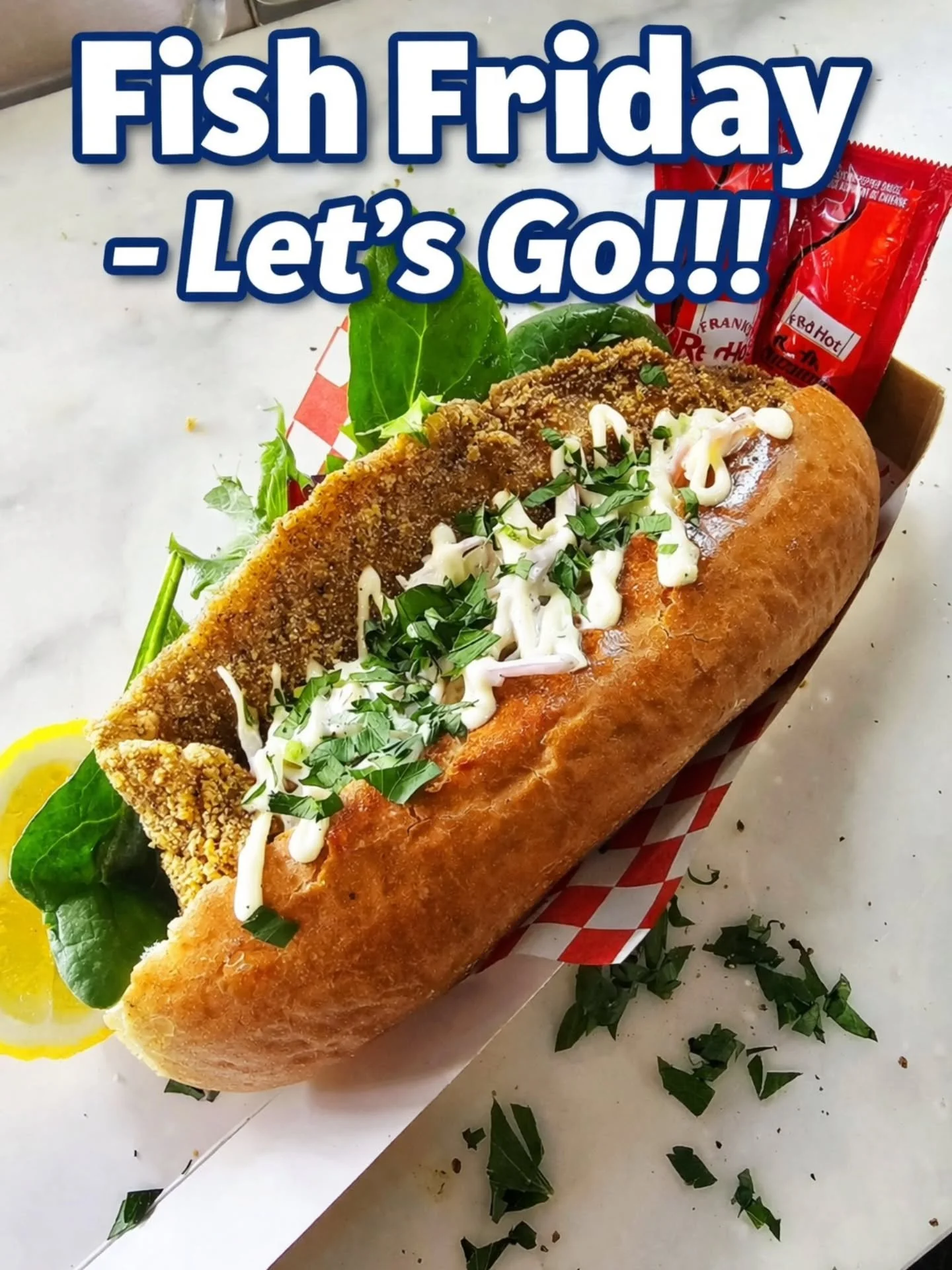 Fry 'em up! 

Seeing all these posts of fish frys back home got me feeling all nostalgic down here - so let's join the party 🥹😶

Fried fish hoagie with pickled coleslaw and citrus mayo, with a side of hot sauce - $12

Make it a double-barrel hoagie