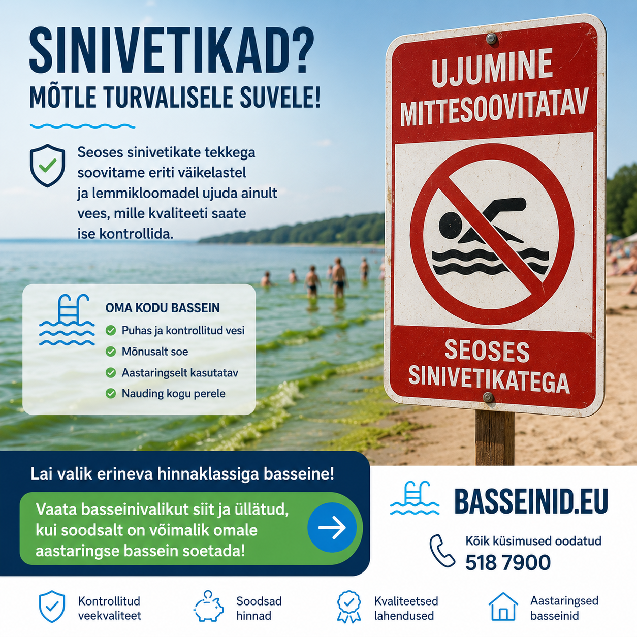 Sinivetikad Eestis 2026 – miks on oma aiabassein sel suvel kõige turvalisem valik?