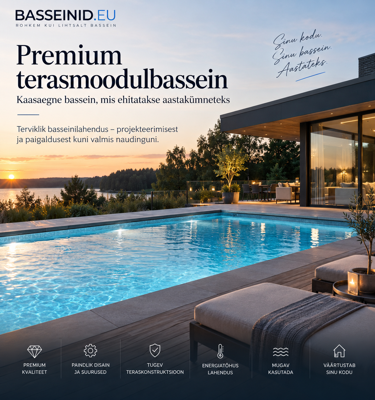 Premium terasmoodulbassein – kaasaegne basseini ehitus projektist valmis lahenduseni
