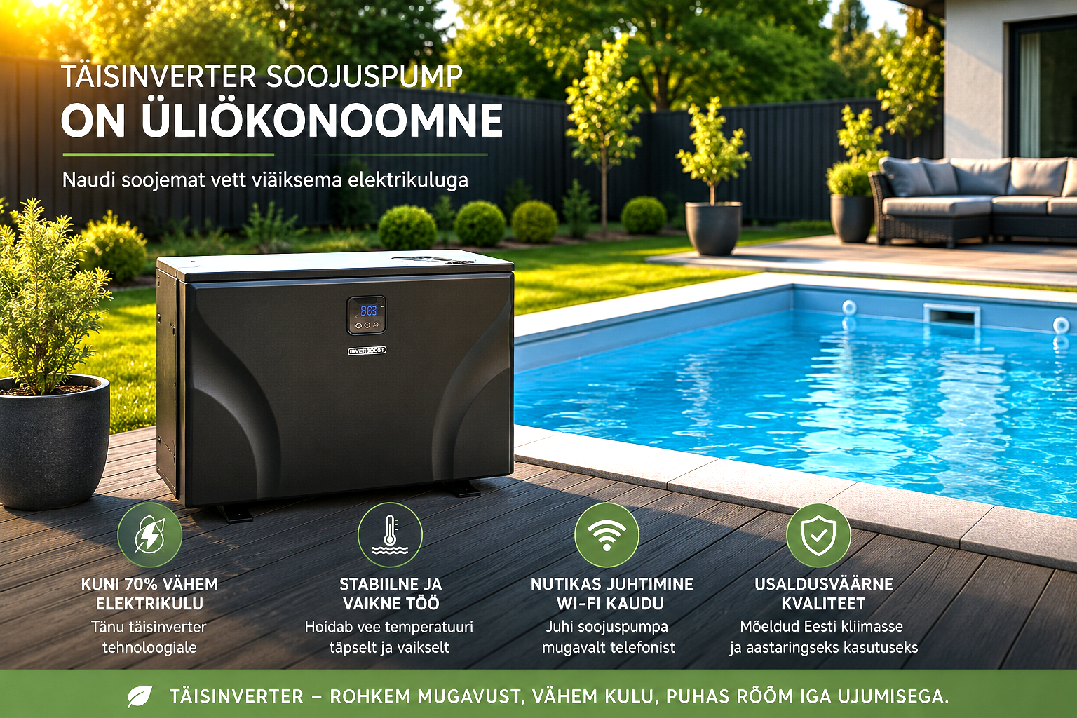 Täisinverter soojuspump basseinile on üli-ökonoomne ja vaikne