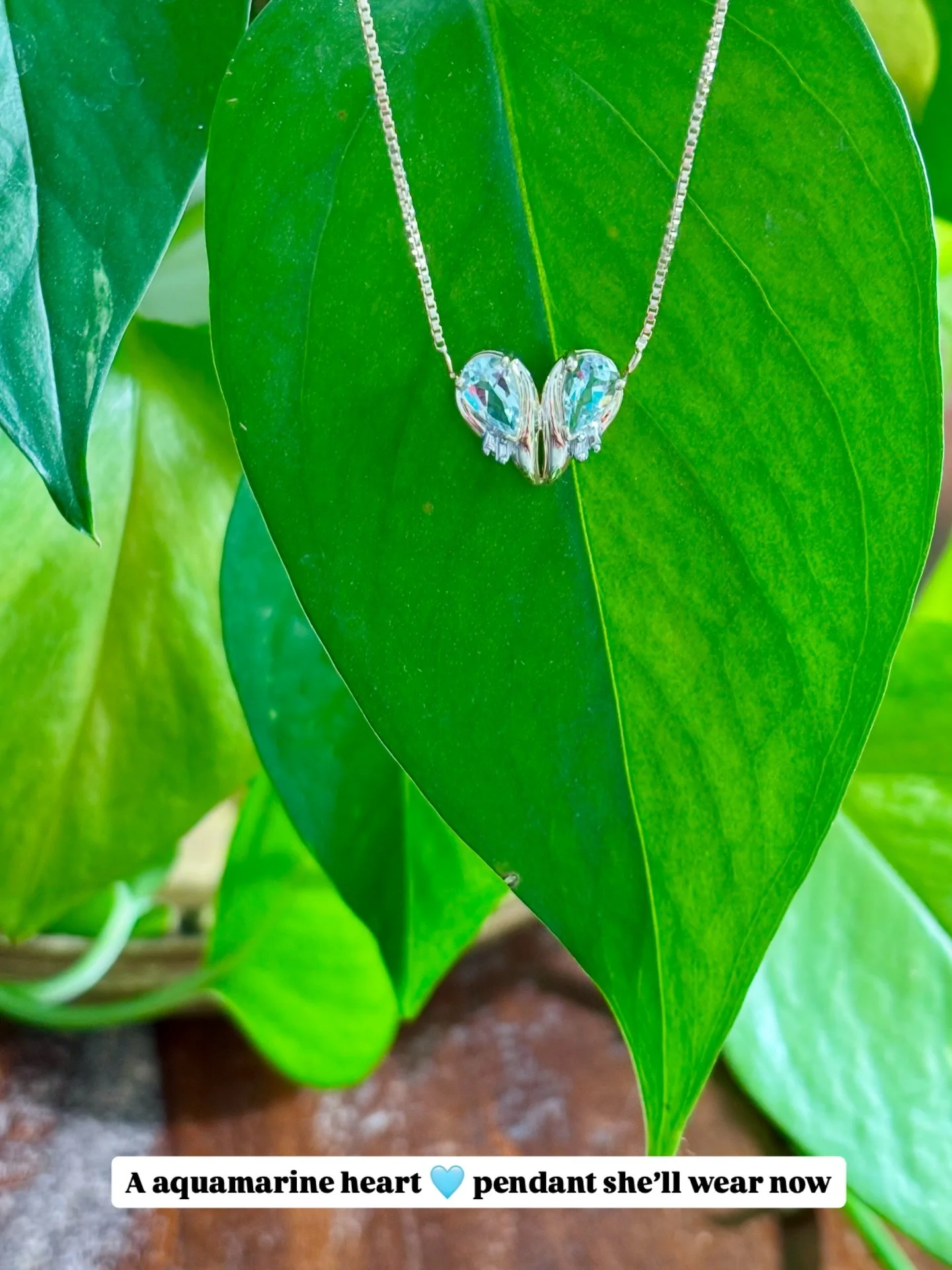 Old pear aquamarine &amp; diamond studs that weren't getting any love.  #reimagine #reinvented into a new necklace.