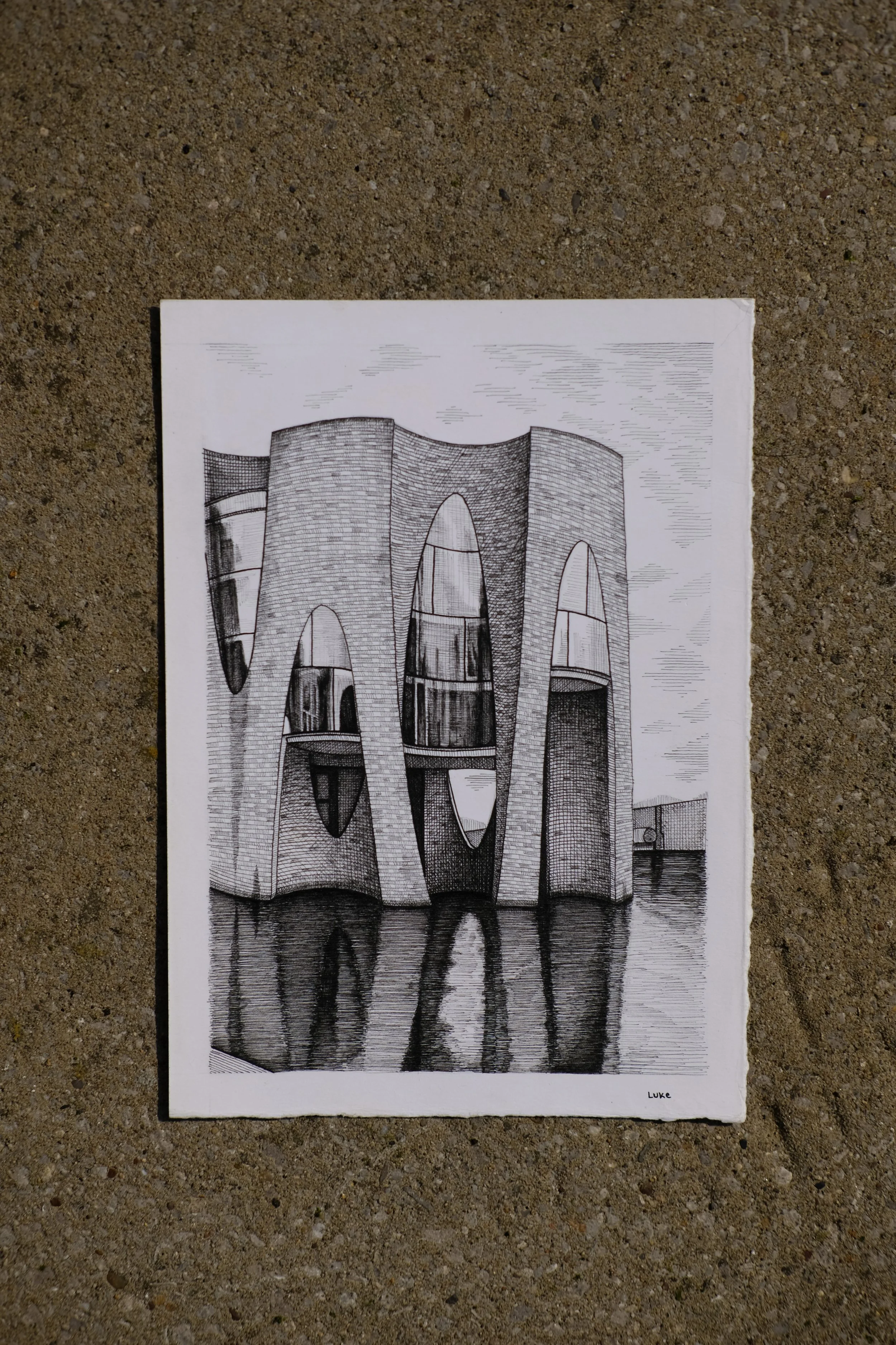 Art Gallery, Vejle, Denmark. Fineliners on card (2023)