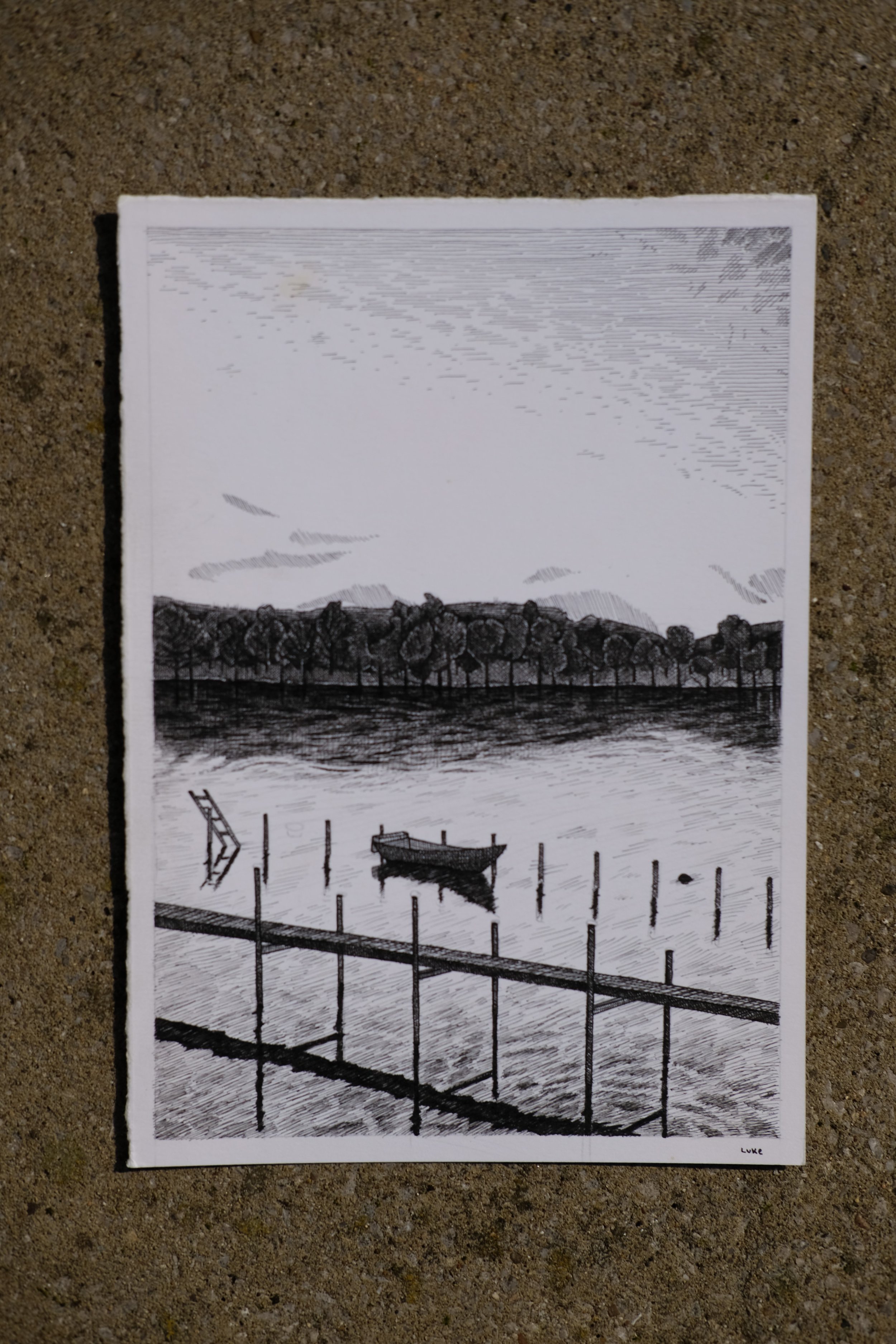 Middlefart marina, Denmark. Fineliners on card (2024)