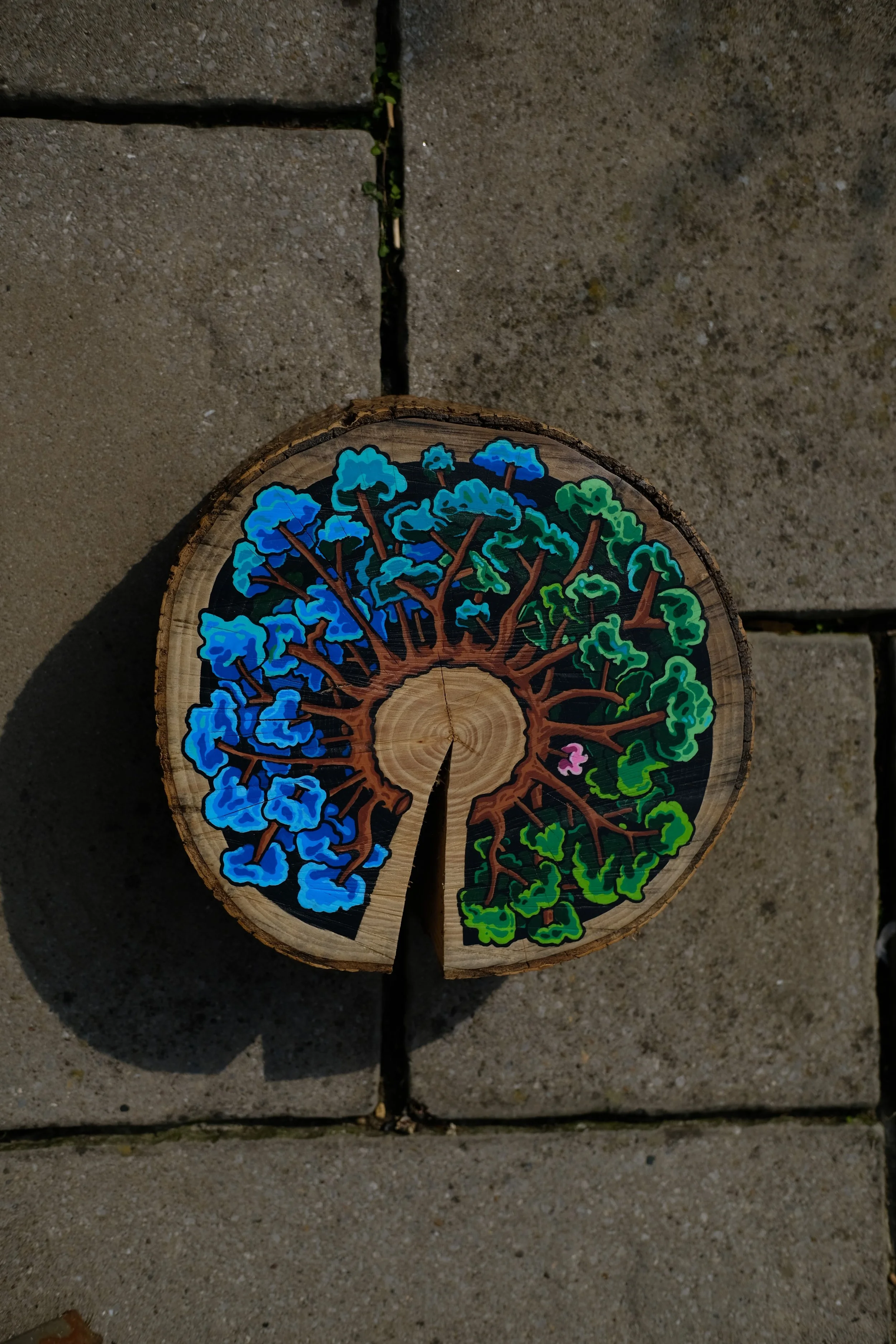 BTG Trees. Posca markers on a wood stump (2024)