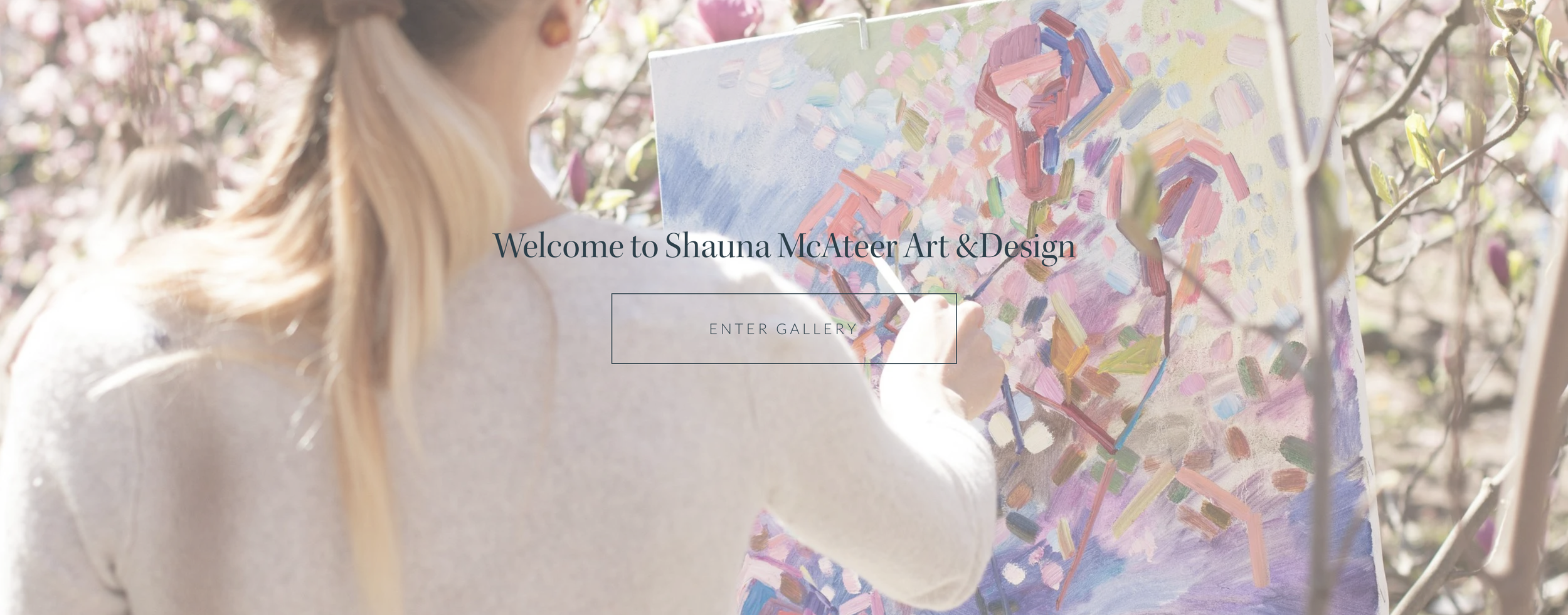 A colorful, abstract painting of a woman in a sports jersey holding a soccer ball, with a gold shield featuring a cross in the background. The image includes gold accents and dynamic brushstrokes, with text overlay indicating it's for Shauna McAtee's art, design, and textiles portfolio.