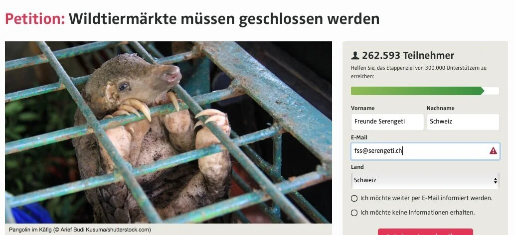 Eil-Petition: «Schliesst die Wiltiermärkte!»