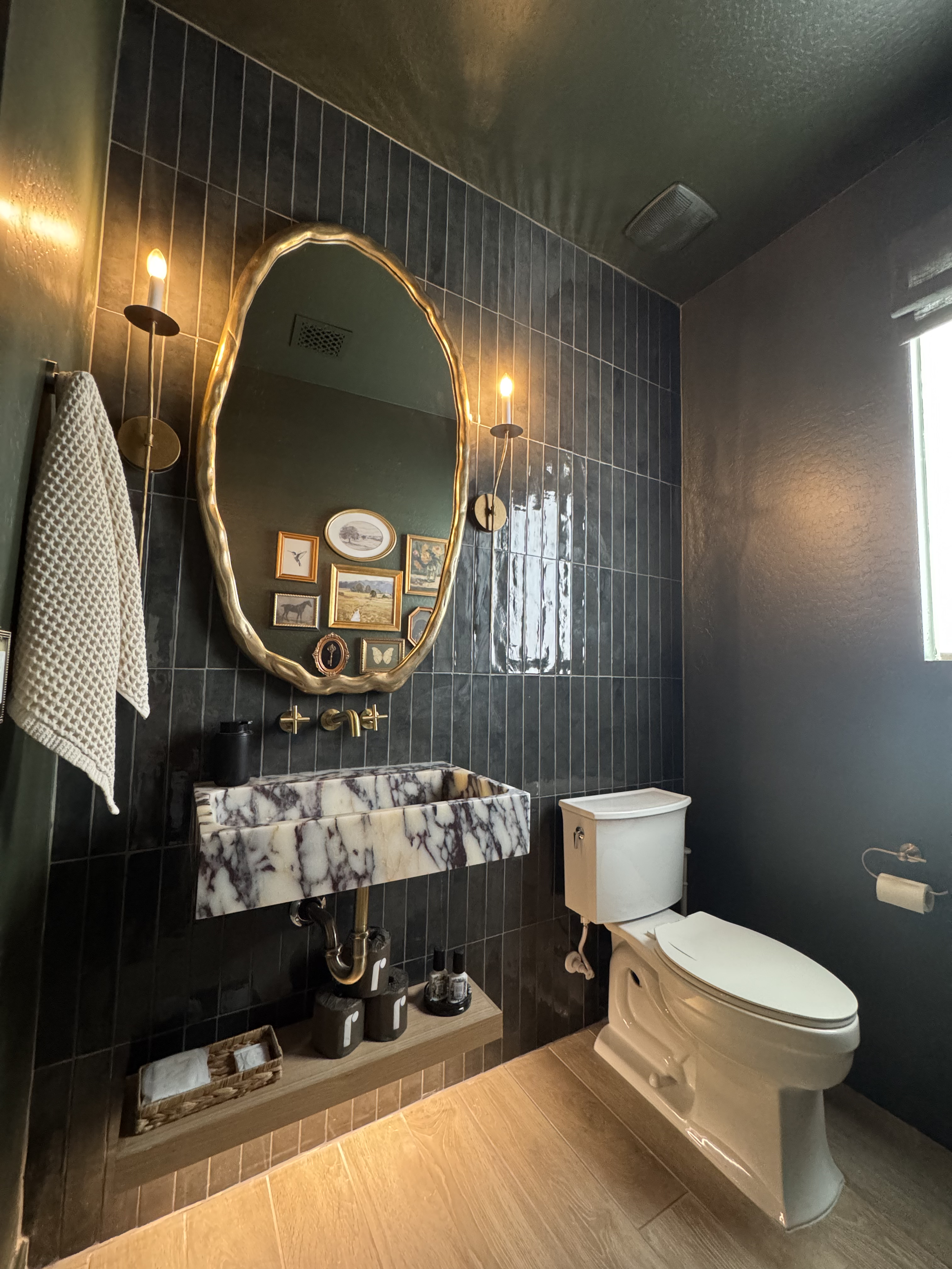 Moody green wall detail in modern bathroom design Mesa AZ