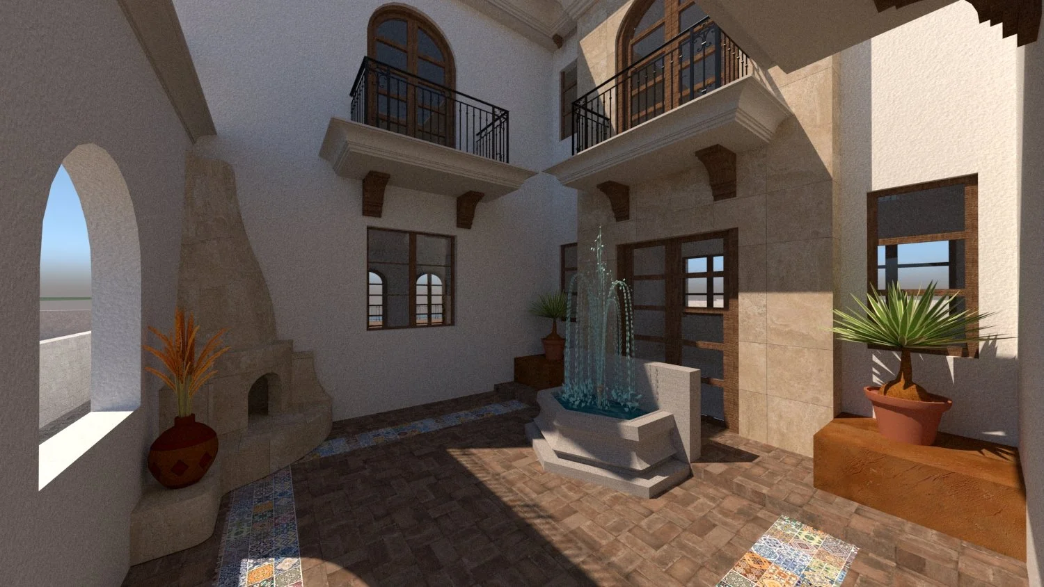 Great room with rustic timber beams and ocean views