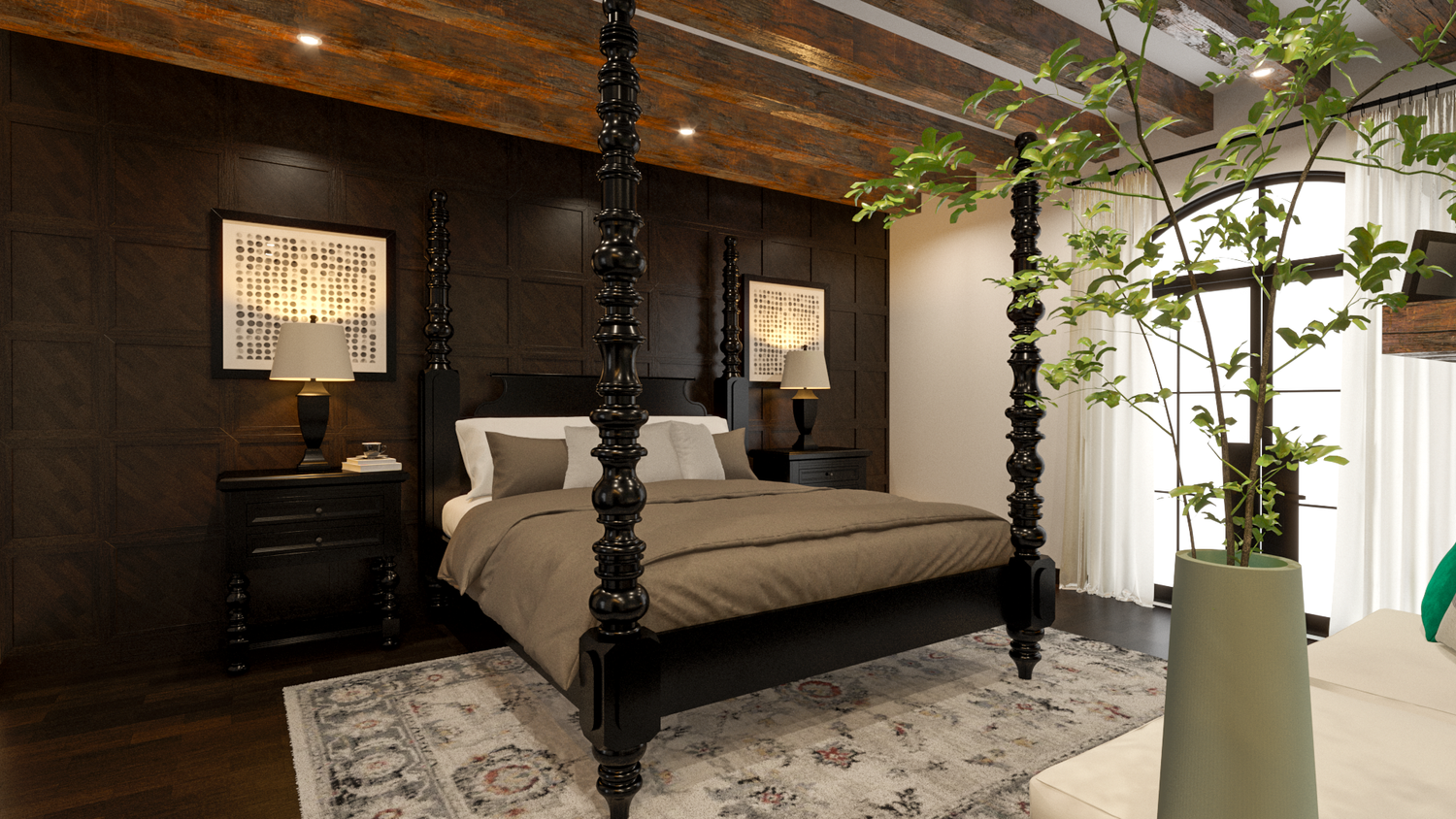 Master bedroom window bench and closet