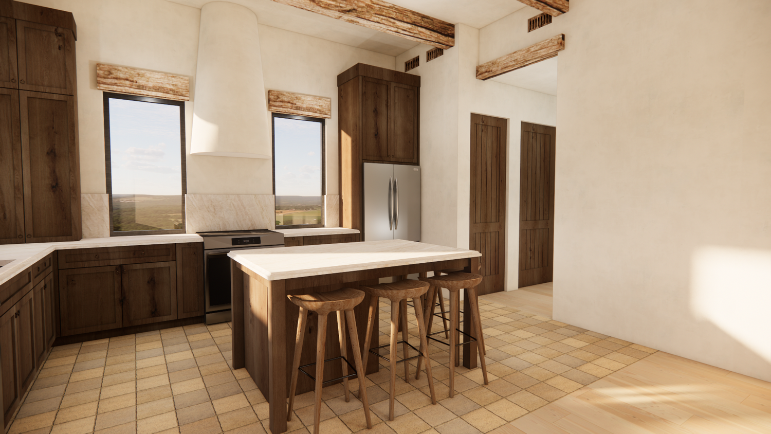 Kitchenette detail with rustic wood and iron hardware