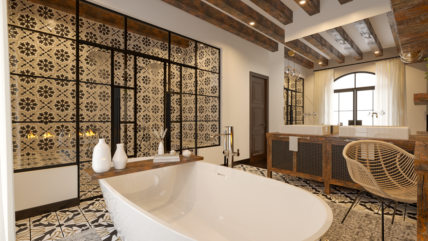 Master bathroom showing custom millwork and tile