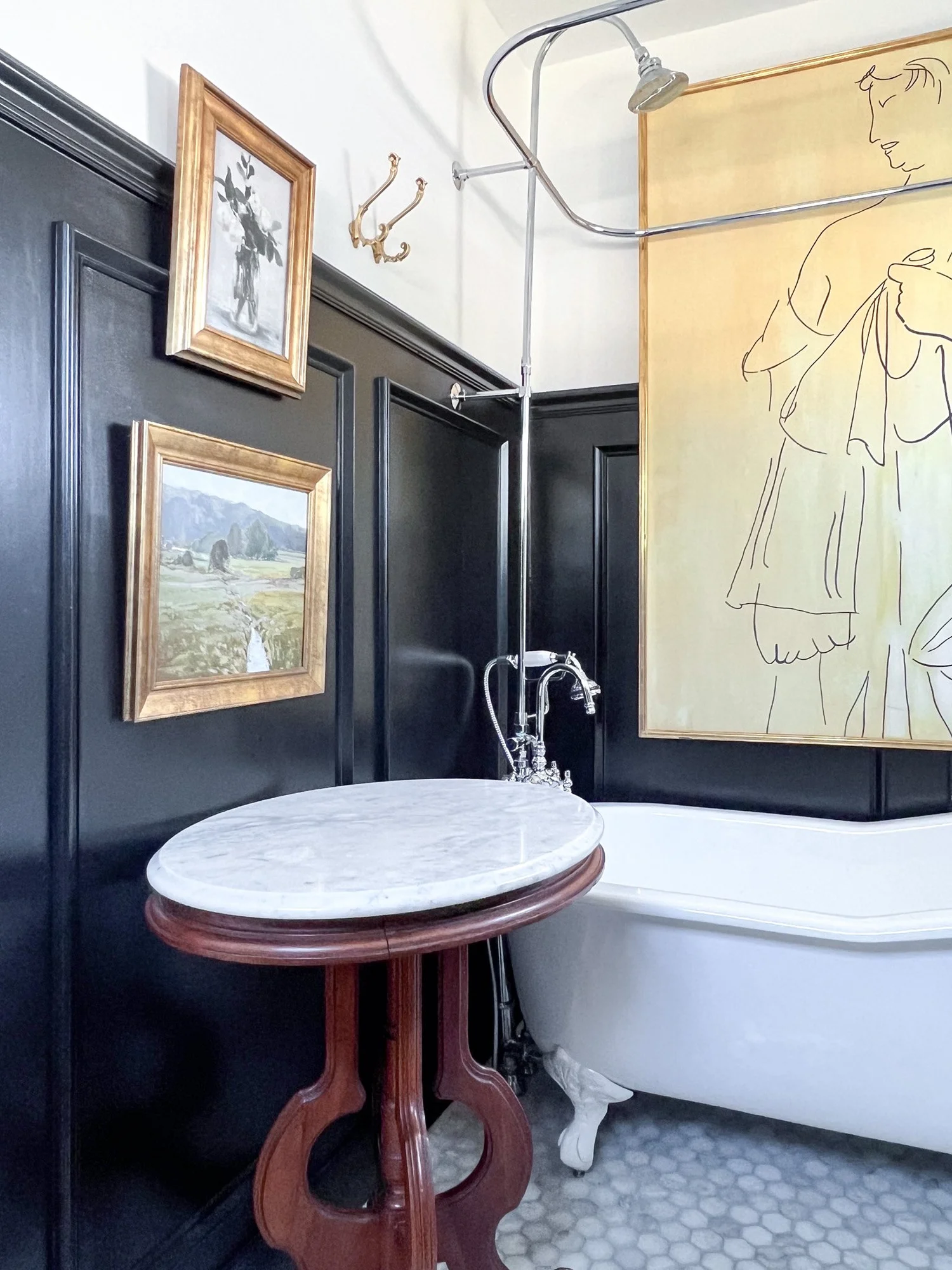 Full bathroom showing European-inspired design