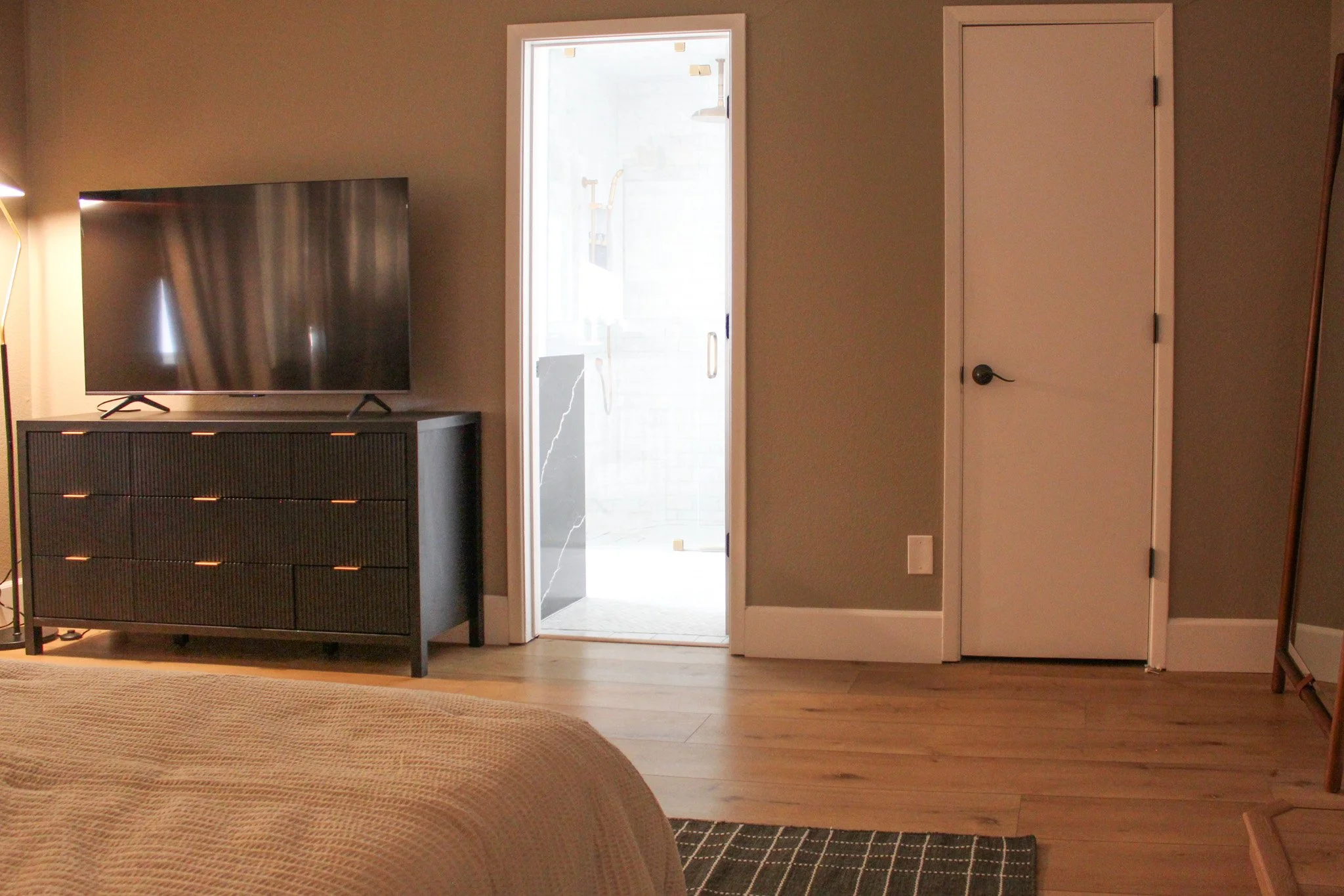 Airbnb guest bedroom with hotel-inspired interior styling