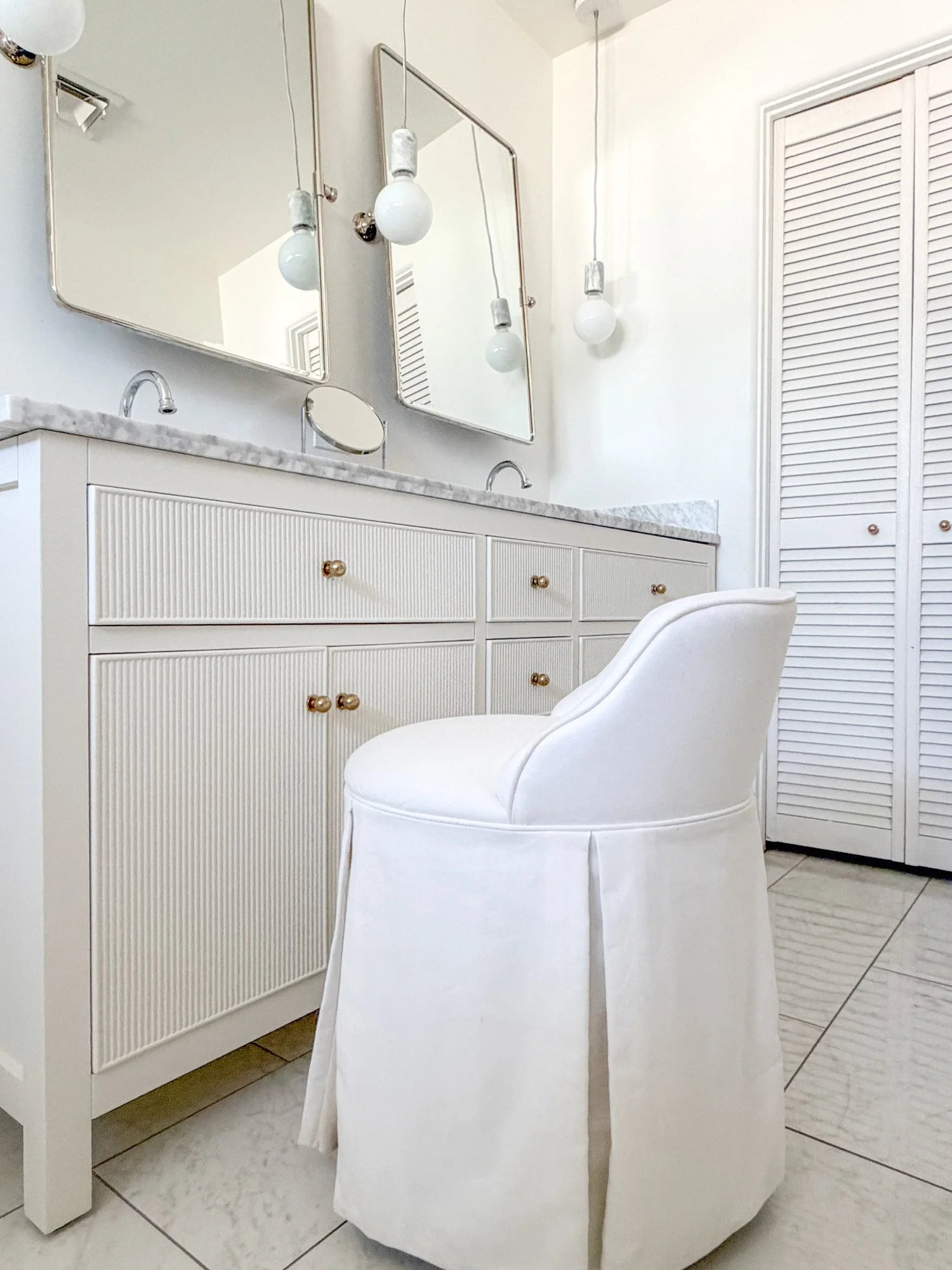 Reeded cabinet detail showing vertical grooves