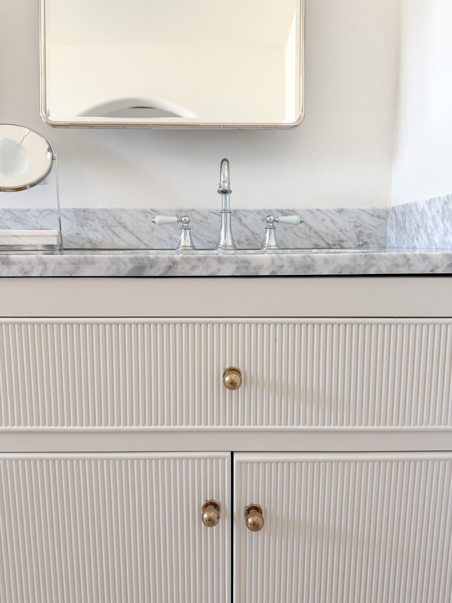 Bathroom corner showing material layering