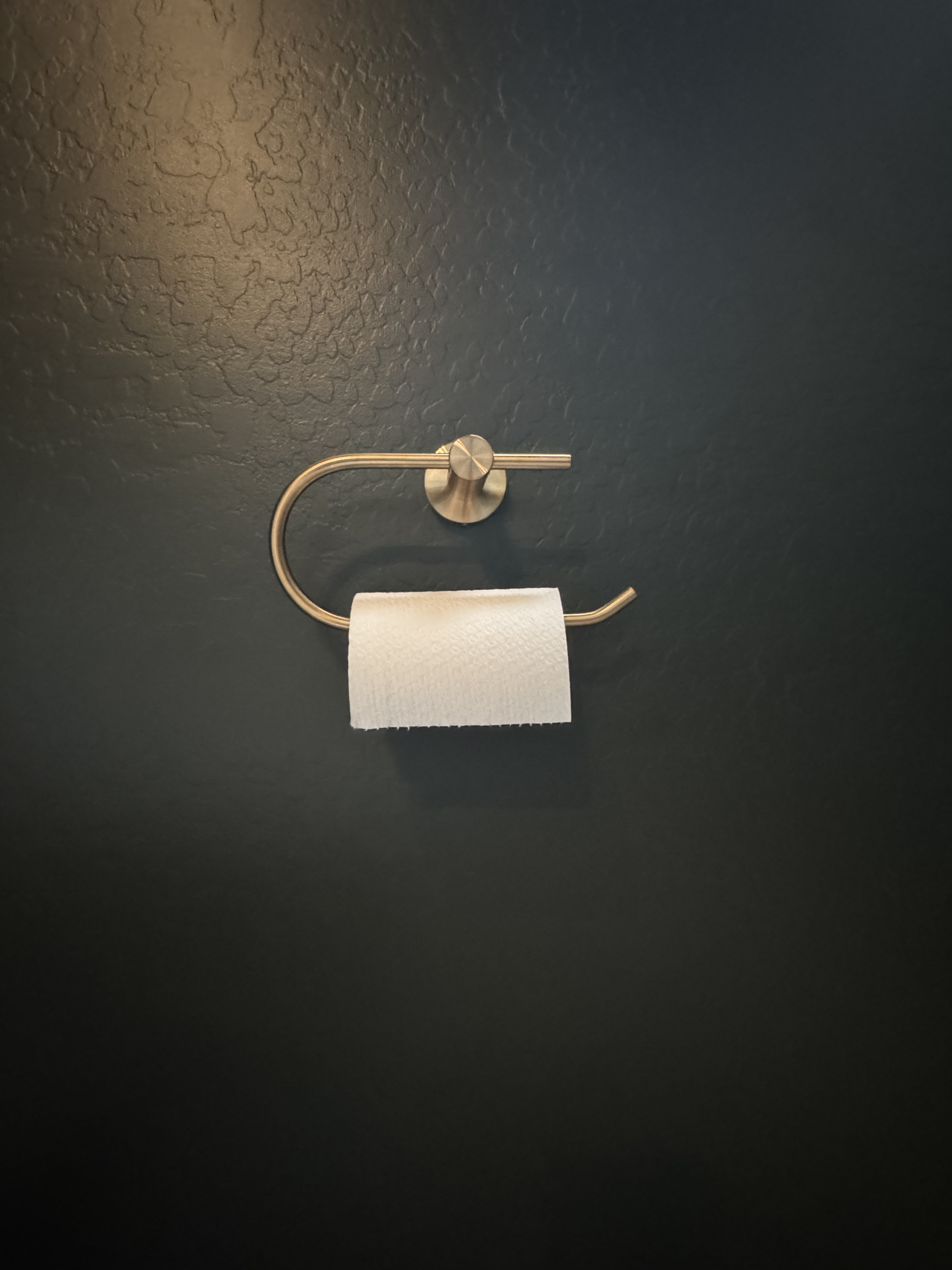 Brass towel rack adding luxury to modern edgy design.