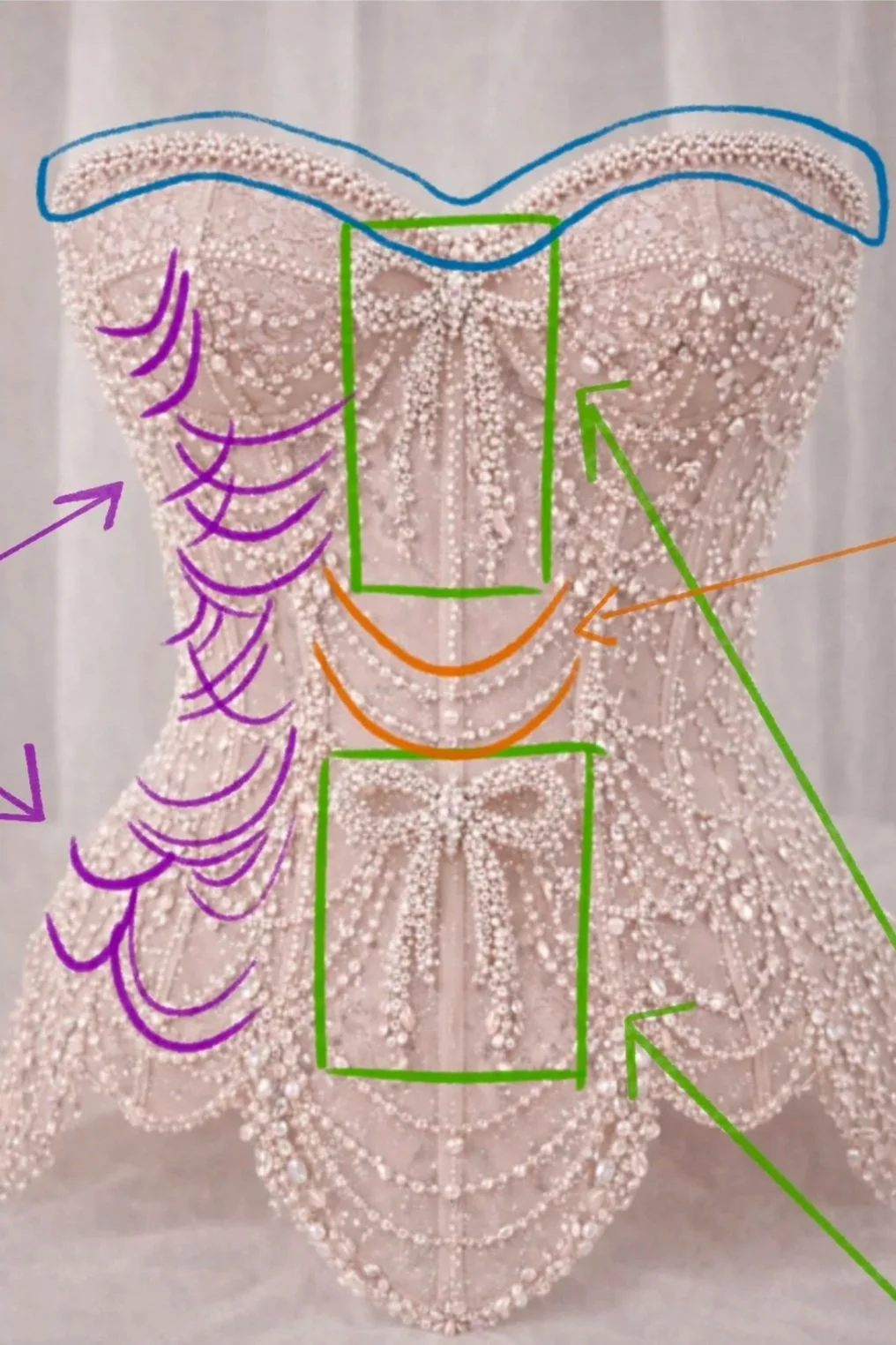 Early Mock-Up of Beaded Bow Bodice