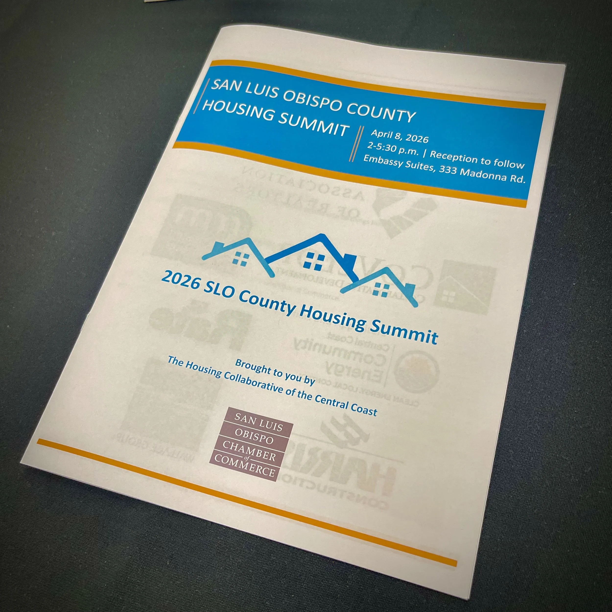 Flyer for the San Luis Obispo County Housing Summit on April 8, 2026, from 2 to 5:30 p.m., at Embassy Suites, 333 Madonna Rd.