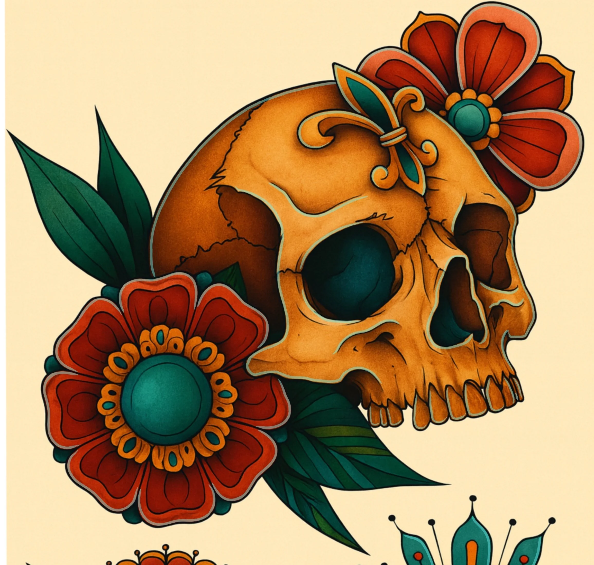 Skull with Flowers Neo Traditional 2.jpeg
