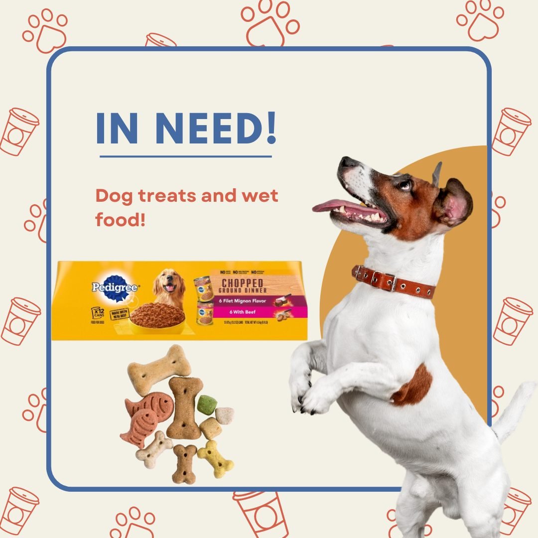 Saturday, we let our followers know we are running out of dry dog food! 
But we forgot to mention we are also running low on dog treats and wet food 🤦&zwj;♀️
We typically use the Pedigree wet food, but again, we will take any donations. Sometimes th