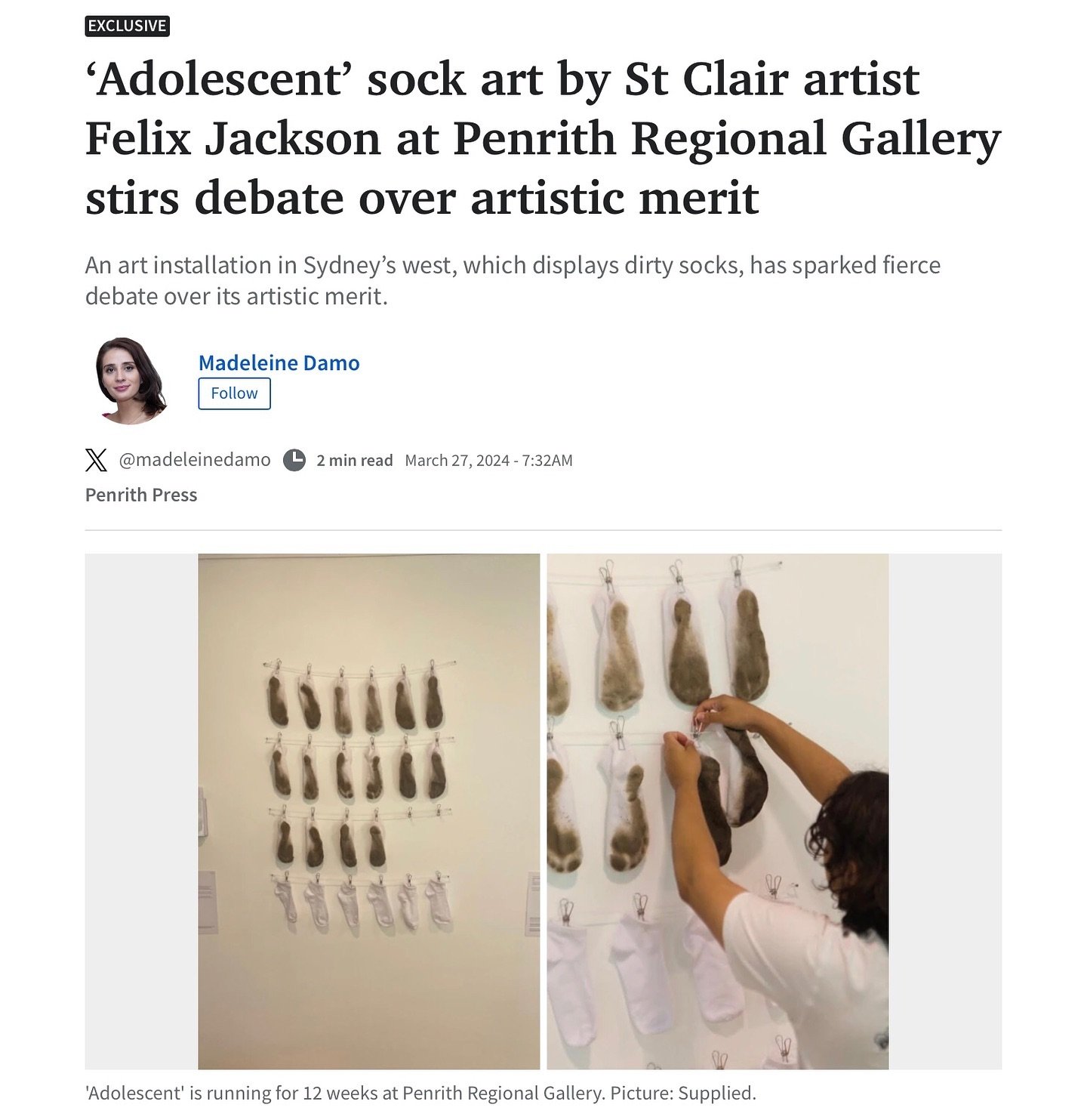 My socks were in the local news a couple weeks ago 💃🏽💃🏽💃🏽🧦🧦🧦

#sydneyartist #artinstallation #performanceart #penrithpress