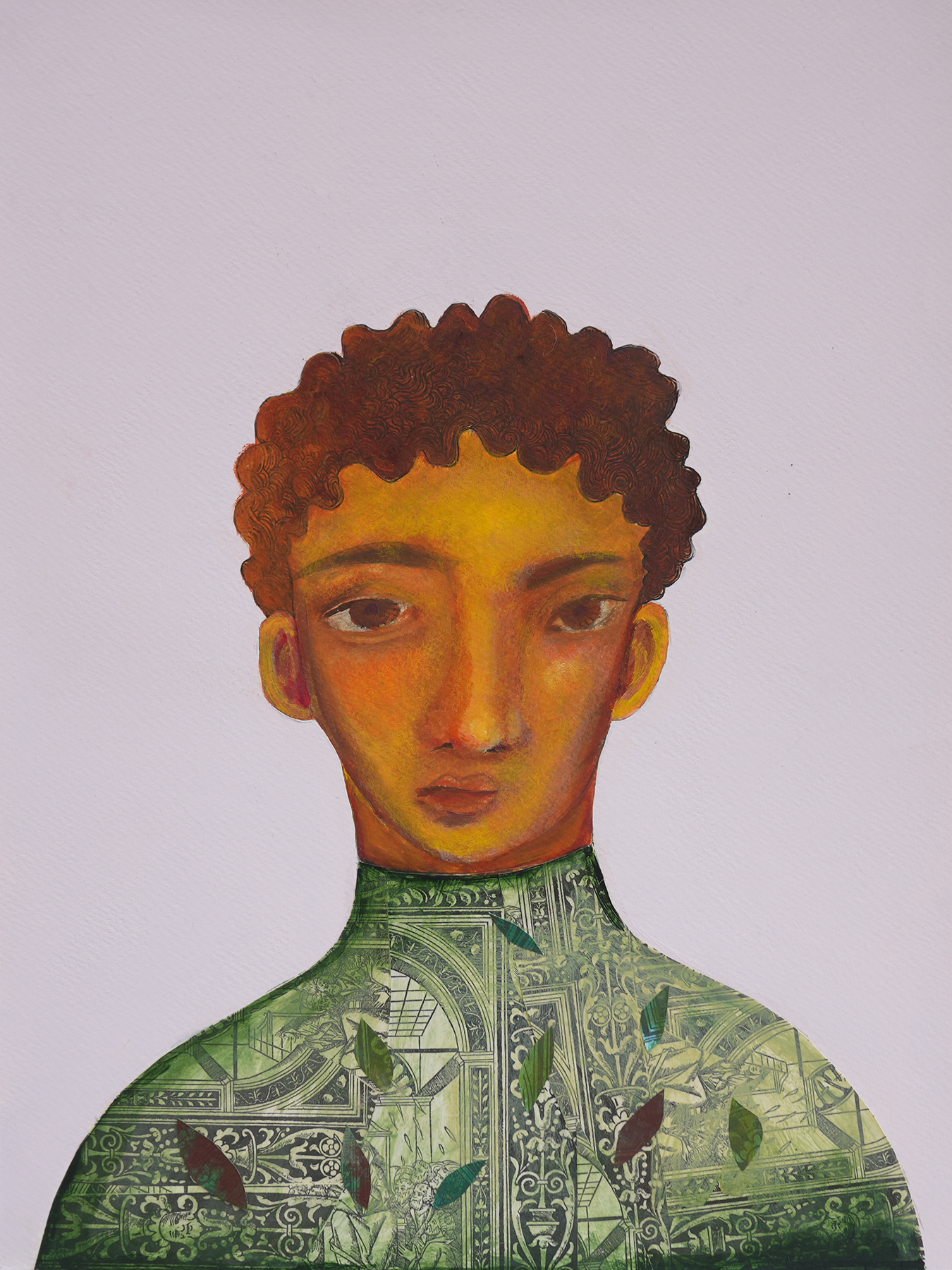 Lief, 12 x 16 in, acrylic, oil, ink, transfer on paper, 2025