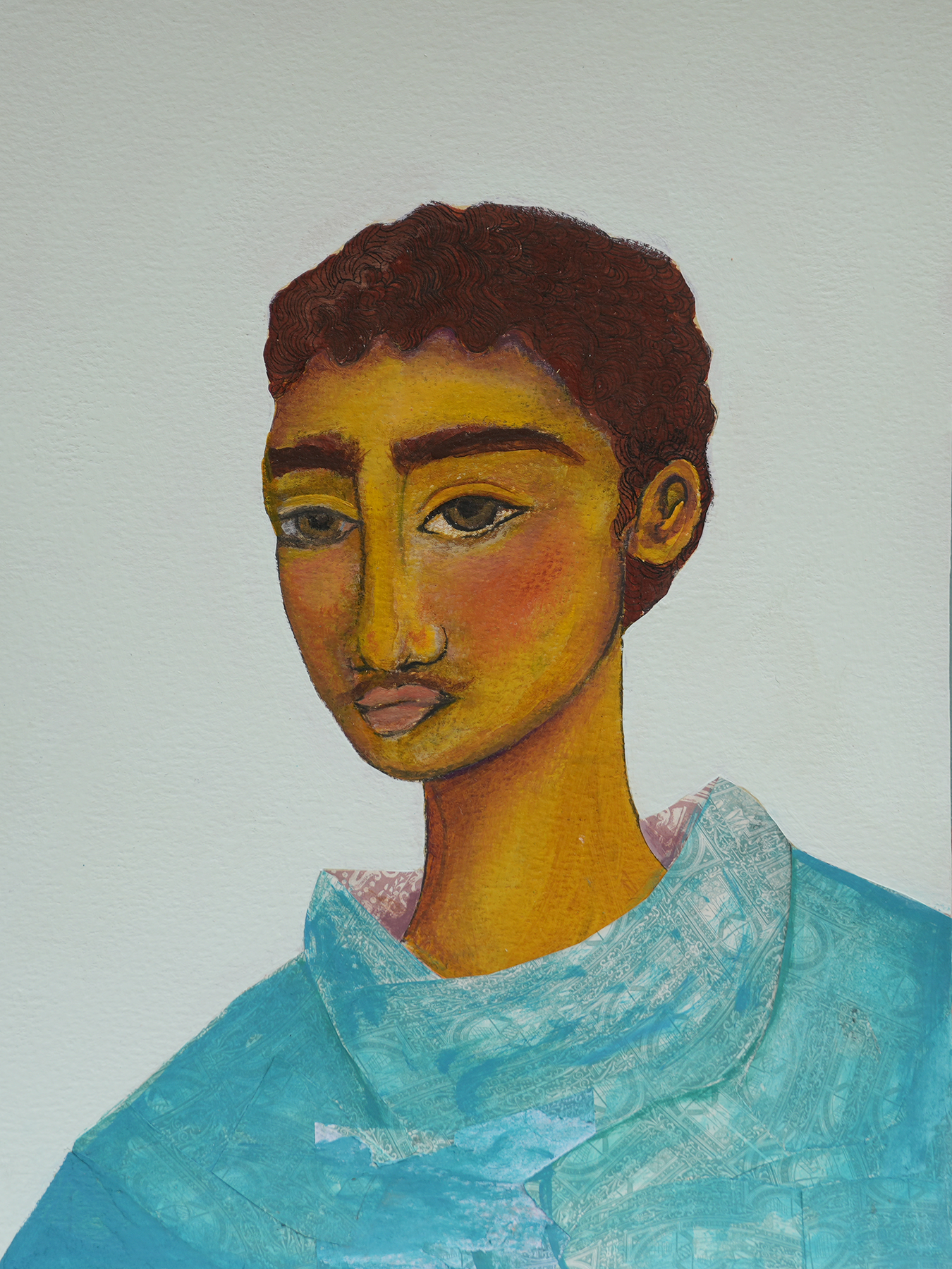 Cyan, 12 x 16 in, acrylic, oil, ink, transfer on paper, 2025