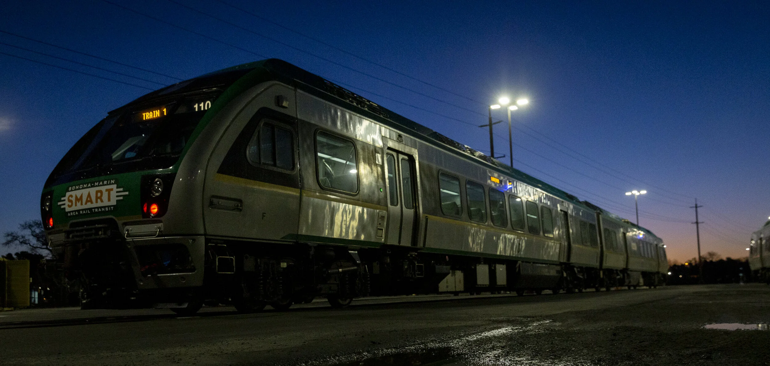 SMART train stationed in the yard, prepared for departure on Sunday, Jan. 5, 2020, in Santa Rosa, CA. (Photo: Genesis Botello)