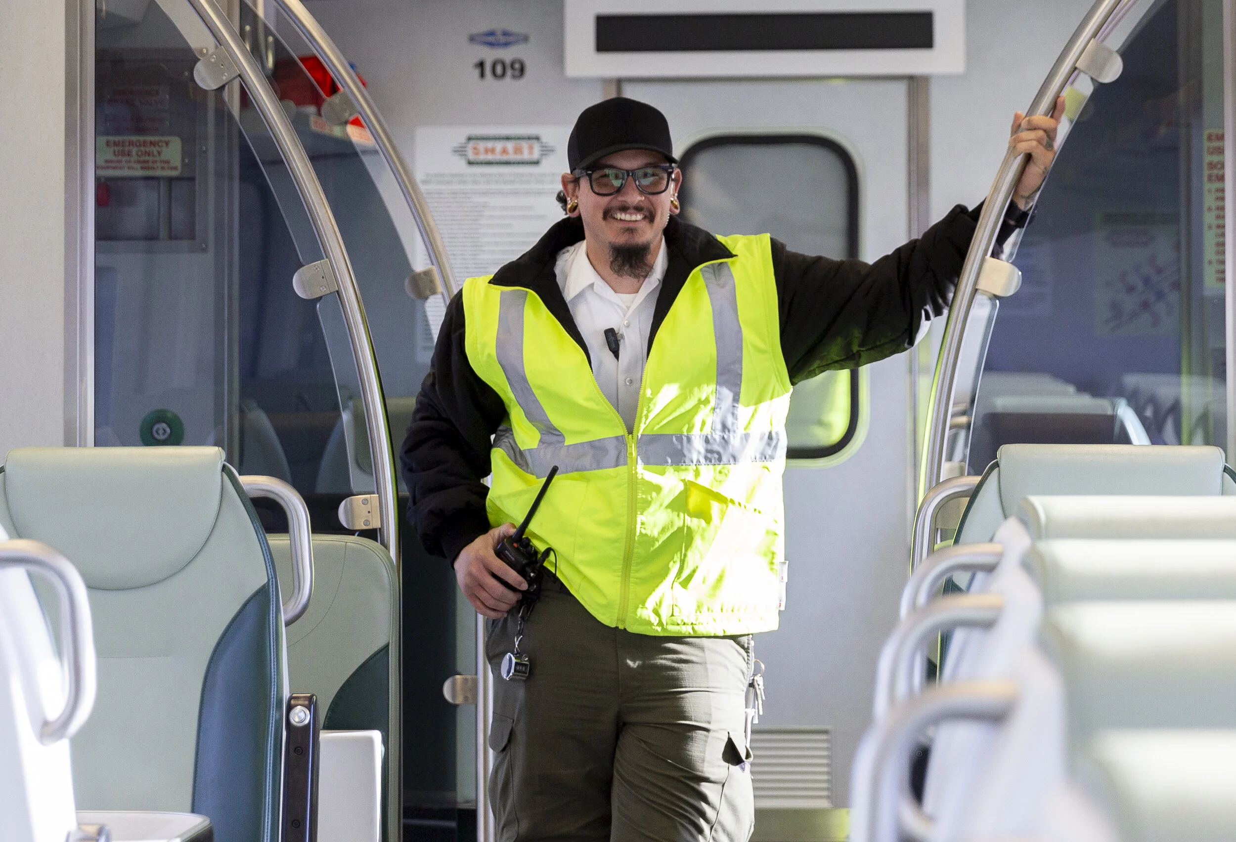 Joseph Torrigino-Baca in a reflective yellow vest for high visibility when he walks in the train yard on Sunday, Jan. 5, 2020. (Photo: Genesis Botello)