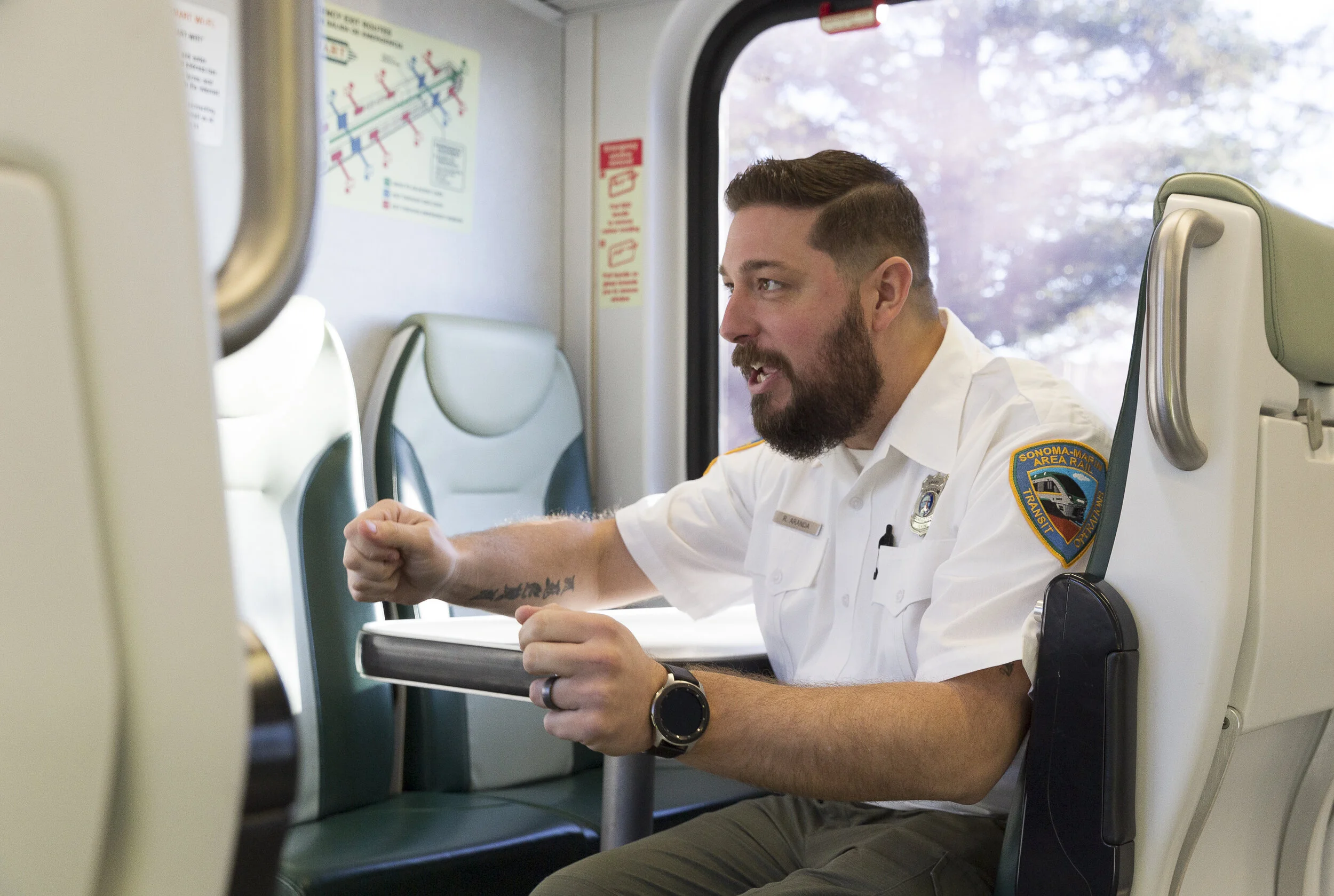 Ryan Aranda sharing a story with co-worker on Sunday, Jan. 5, 2020, in Larkspur, CA. (Photo: Genesis Botello)