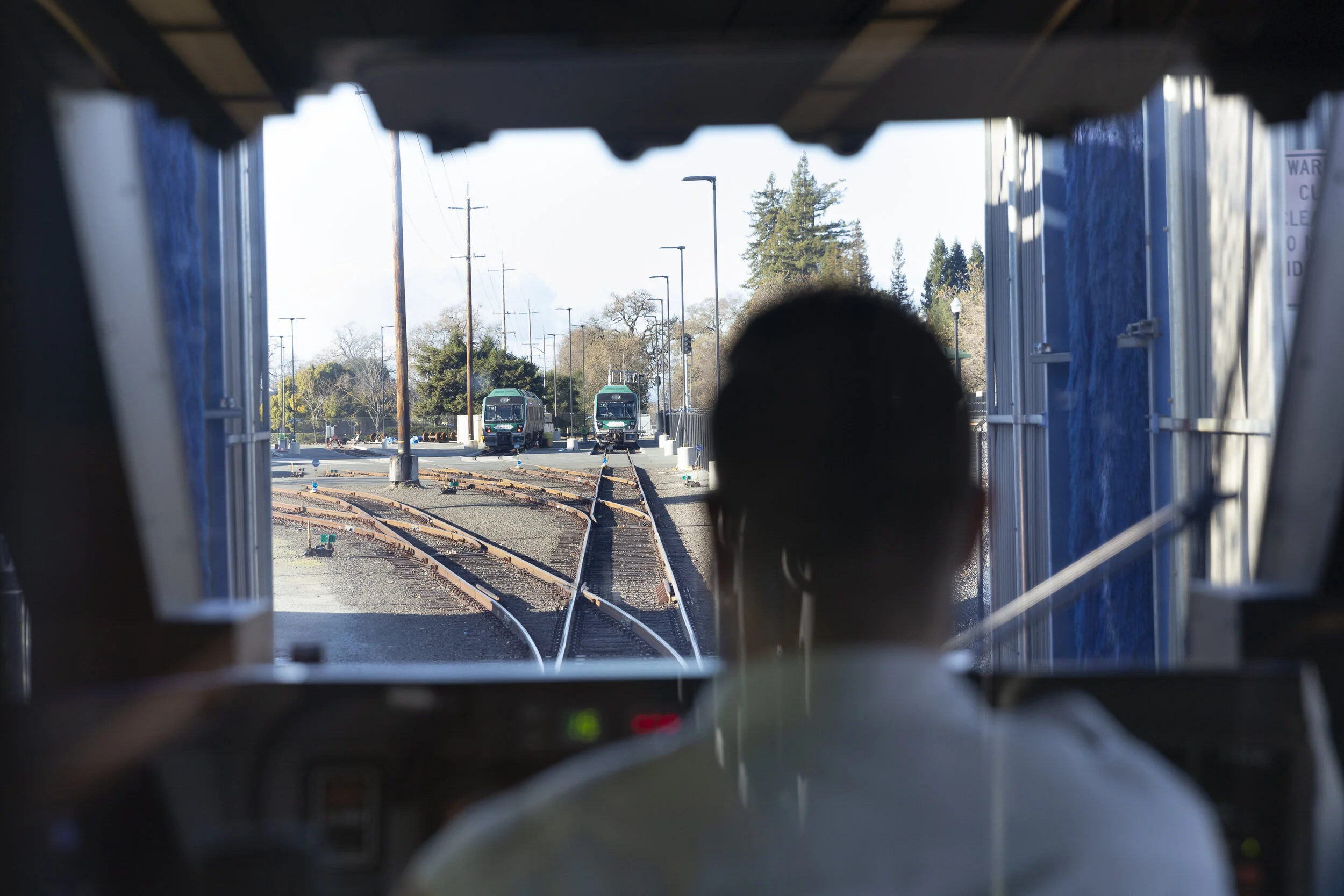 Ryan Aranda running the train into the yard at the end of the day on Sunday, Jan. 5, 2020, in Santa Rosa, CA. (Photo: Genesis Botello)