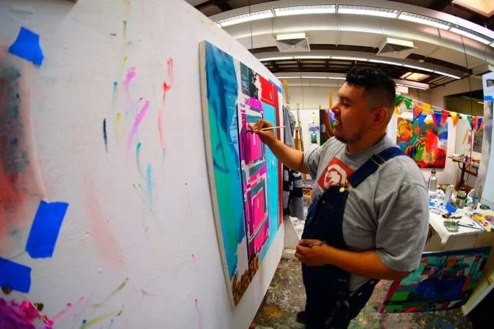 Jiovanny Soto painting in his studio at Sonoma State University. (Source: Jiovanny Soto)