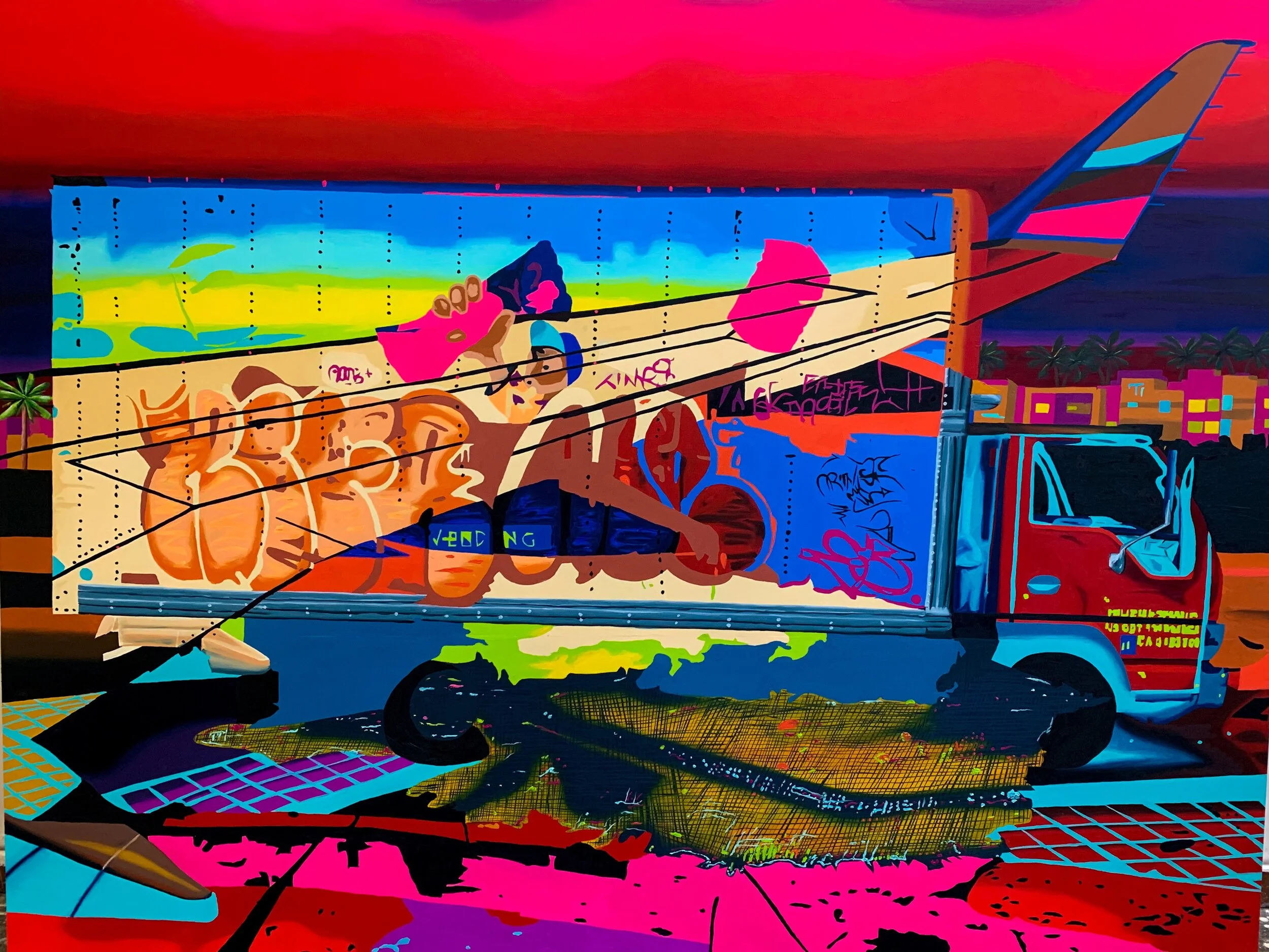 “In Between Moves”, Jiovanny Soto, 2020, 72”x96”, Rohnert Park, CalifOil on panel