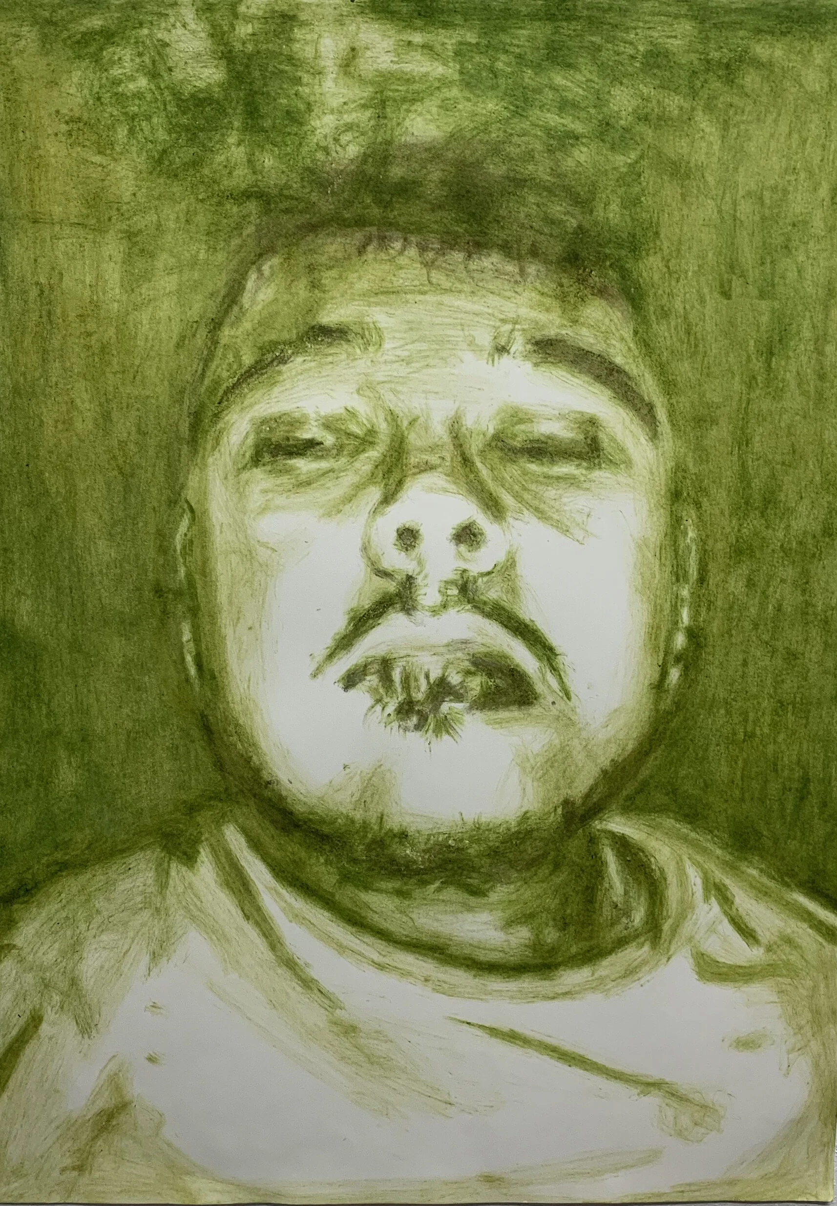 “En Cuarentena”, Jiovanny Soto, 2020, 22”x30”, Rohnert Park, Calif. Marijuana on paper