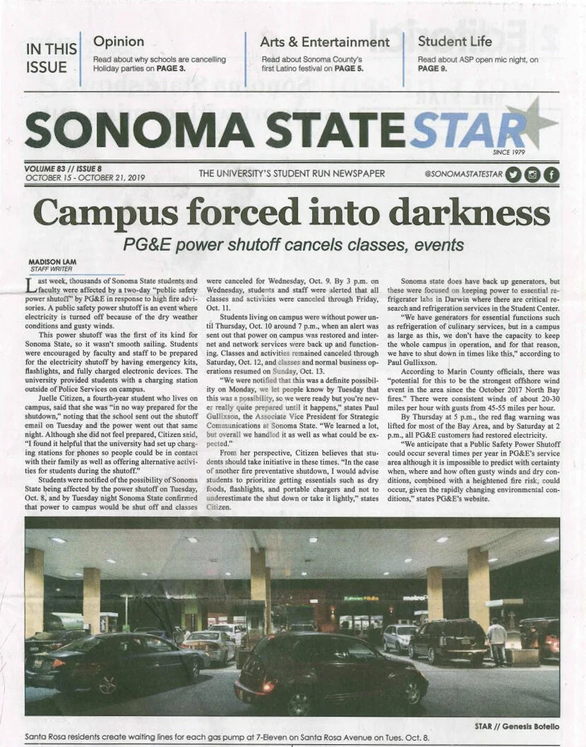 Photograph of Santa Rosa residents creating waiting lines for each gas pump at a 7-Eleven store on Santa Rosa Avenue on a Tuesday, October 8.