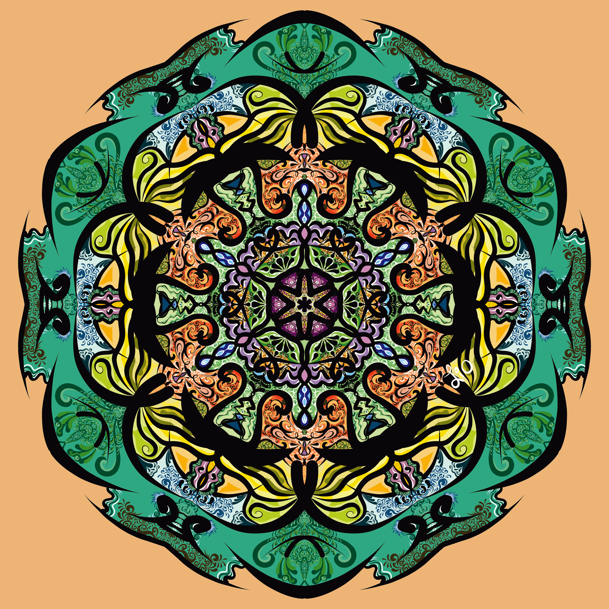 Lio has been told this is reminiscent of stained glass, and it's an extremely detailed piece which has taken approximately over 30 hour and is featured in sub wallpapers for her discord subscriptions. Lots of zooming is needed to view the detailing.