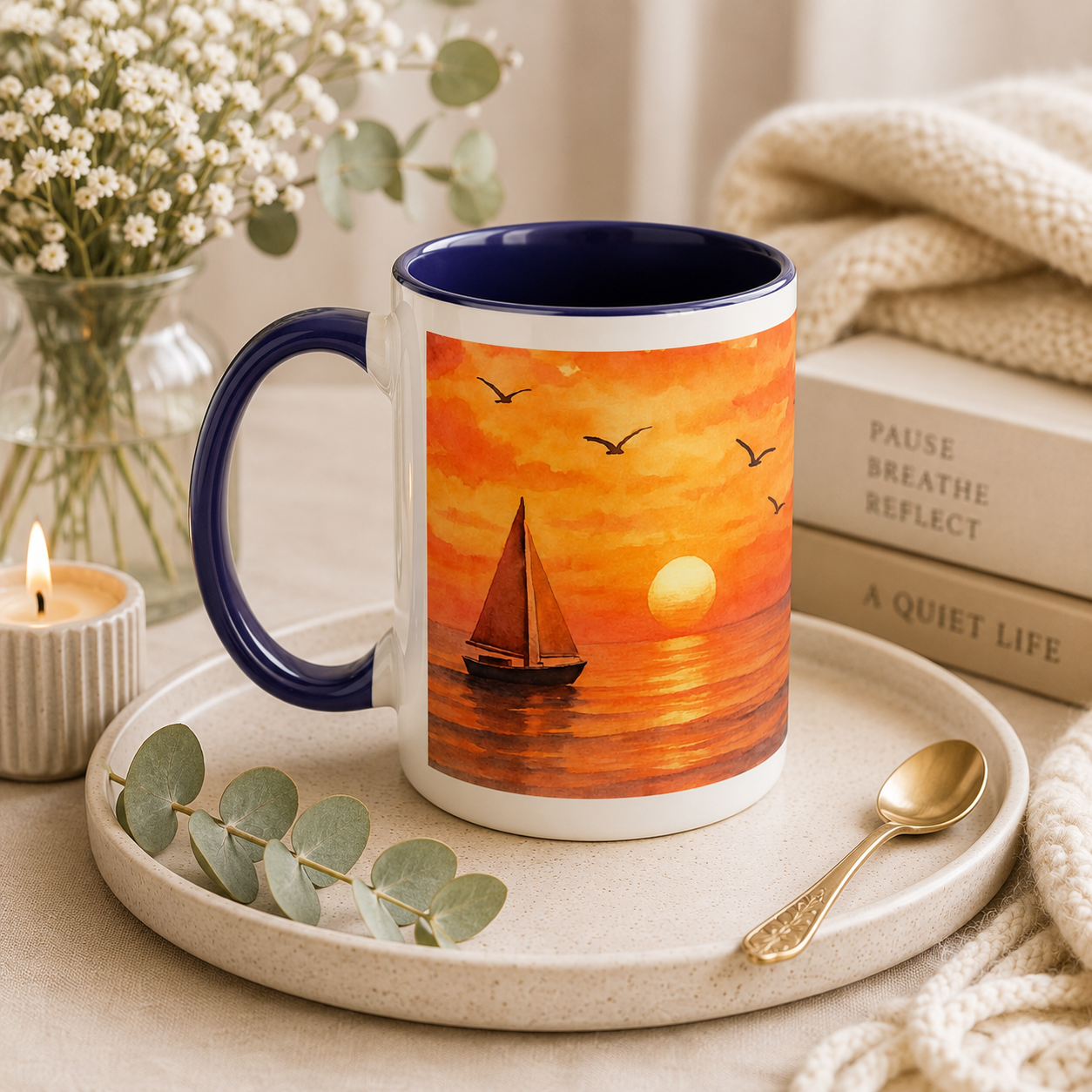 Lighthouse Sunset Sail Mug 15oz