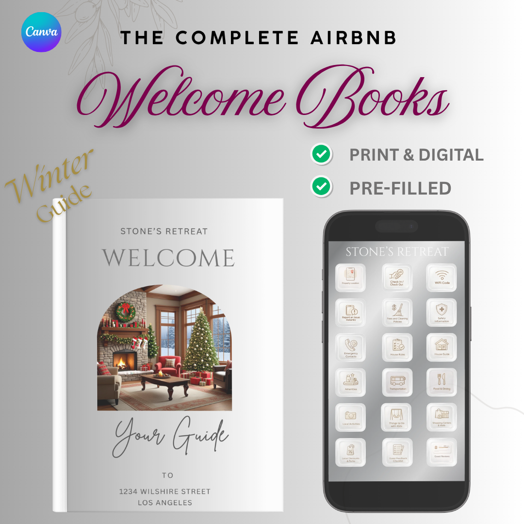 Winter Airbnb Welcome Book | Editable Canva Template for Vacation Rentals